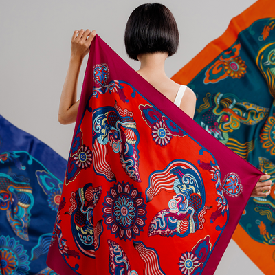 Folk Form silk shawls, 44 inch square