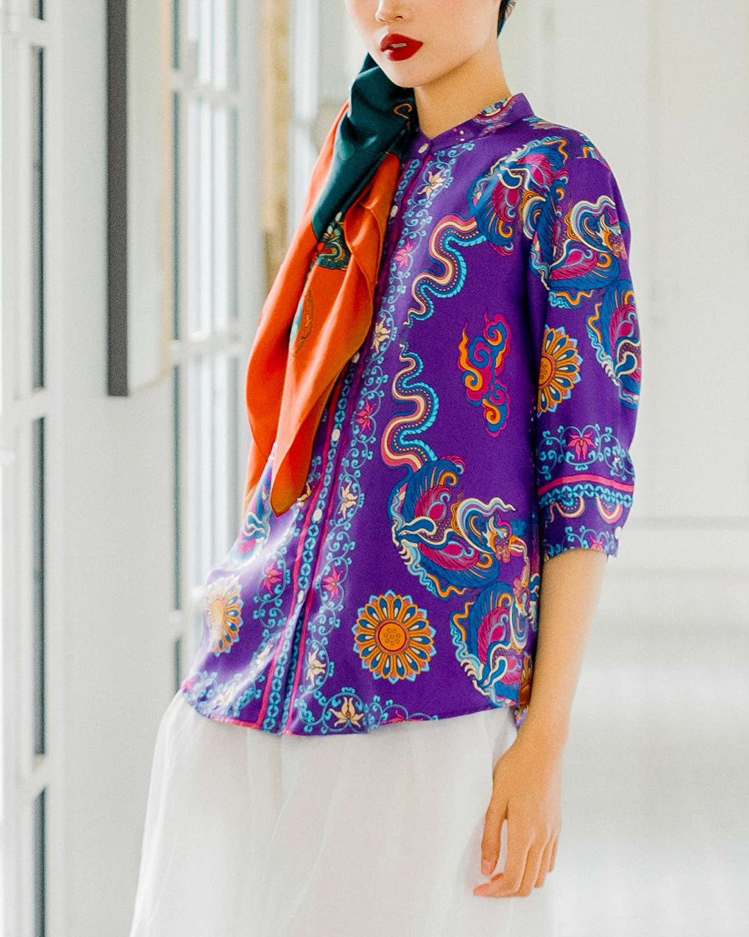 Silk Emancipation Shirt 1925 / Purple Phoenix Dance