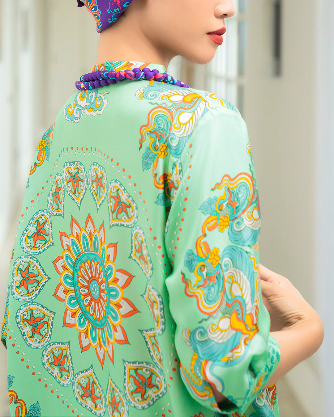 Silk Emancipation Shirt 1925 / Pastel Green Phoenix Dance