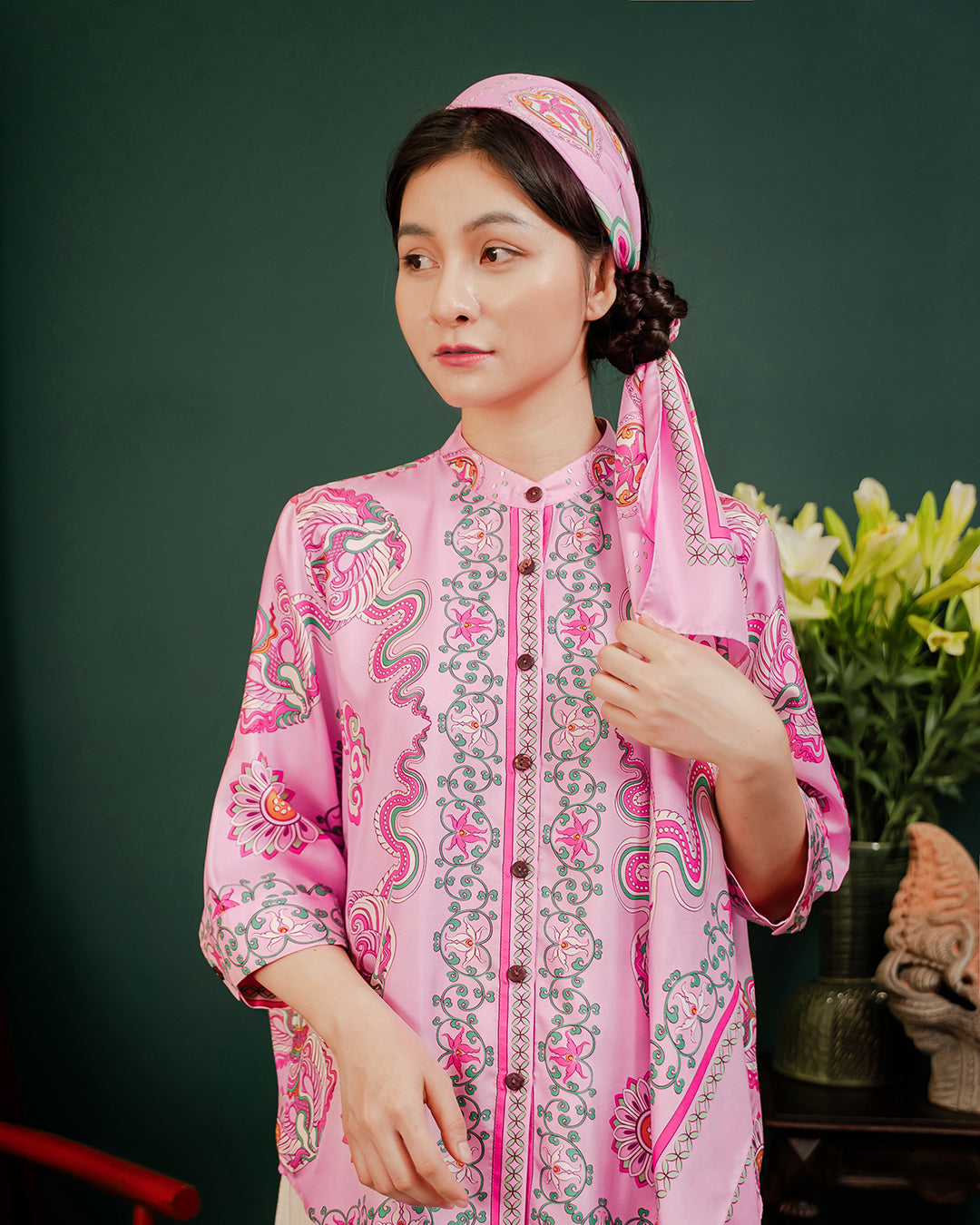 Phoenix Dance Silk Scarf / Pink