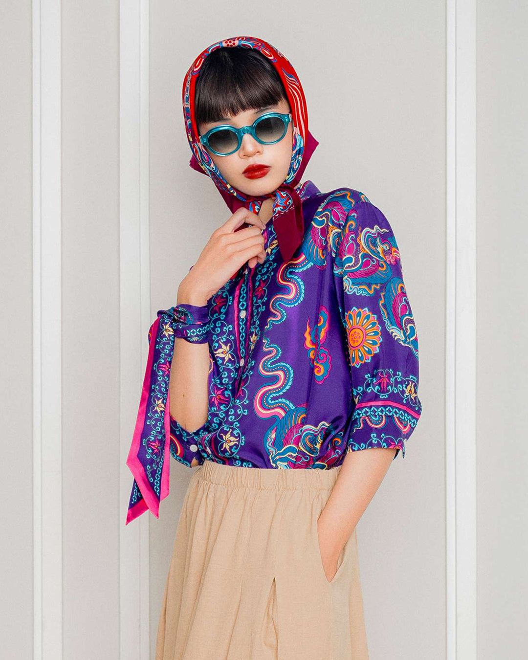 Silk Emancipation Shirt 1925 / Purple Phoenix Dance