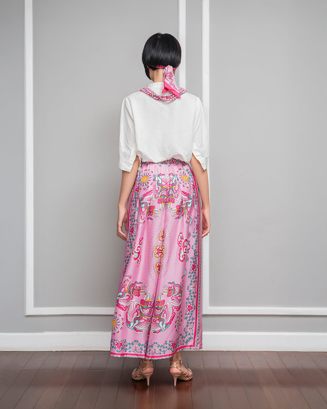 Silk Palazzo Pants 1932 / Pink Phoenix Dance