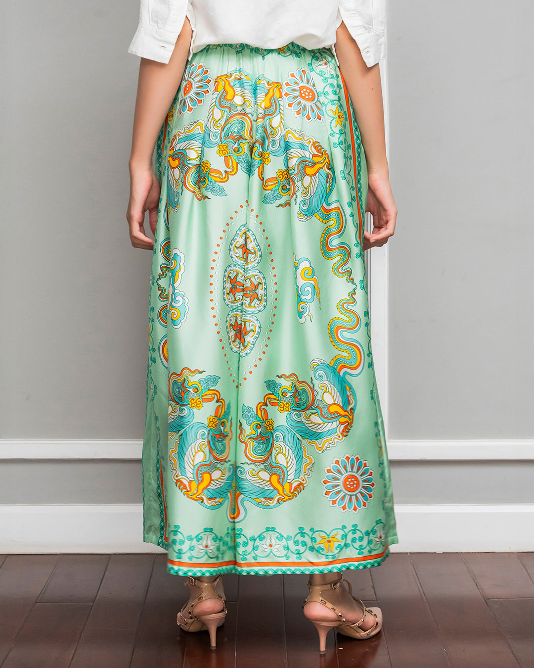 Silk Palazzo Pants 1932 / Pastel Green Phoenix Dance
