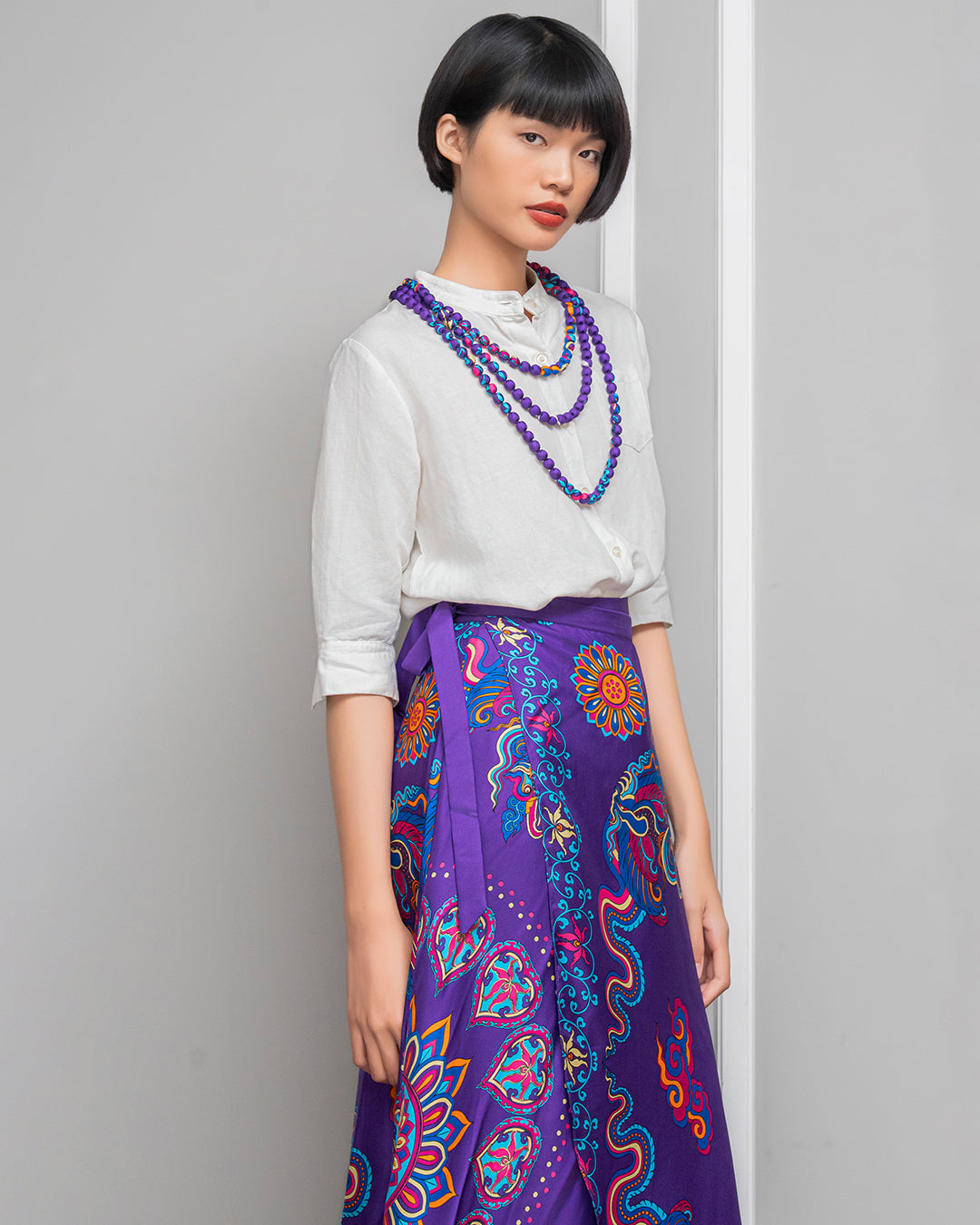 Silk Midi Wrap Skirt 3900BC / Purple Phoenix Dance