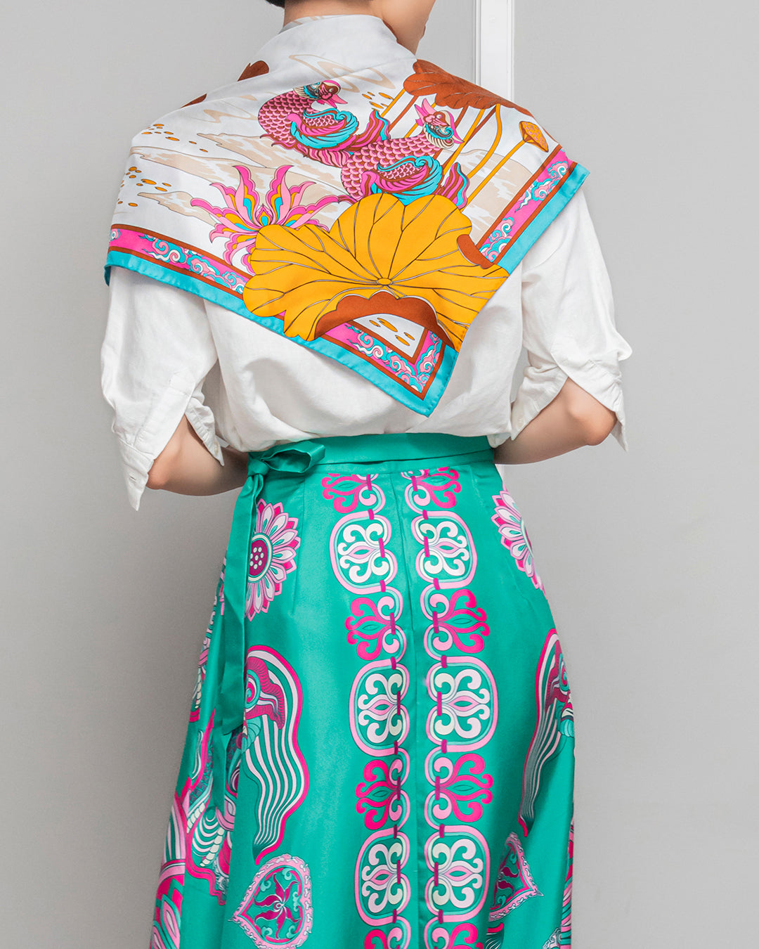 Silk Midi Wrap Skirt 3900BC / Turquoise Dragon Of Grace