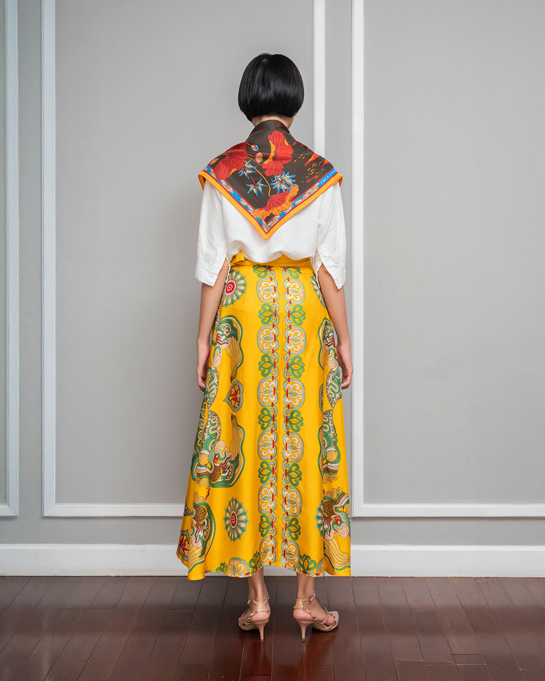 Silk Midi Wrap Skirt 3900BC / Yellow Dragon Of Grace