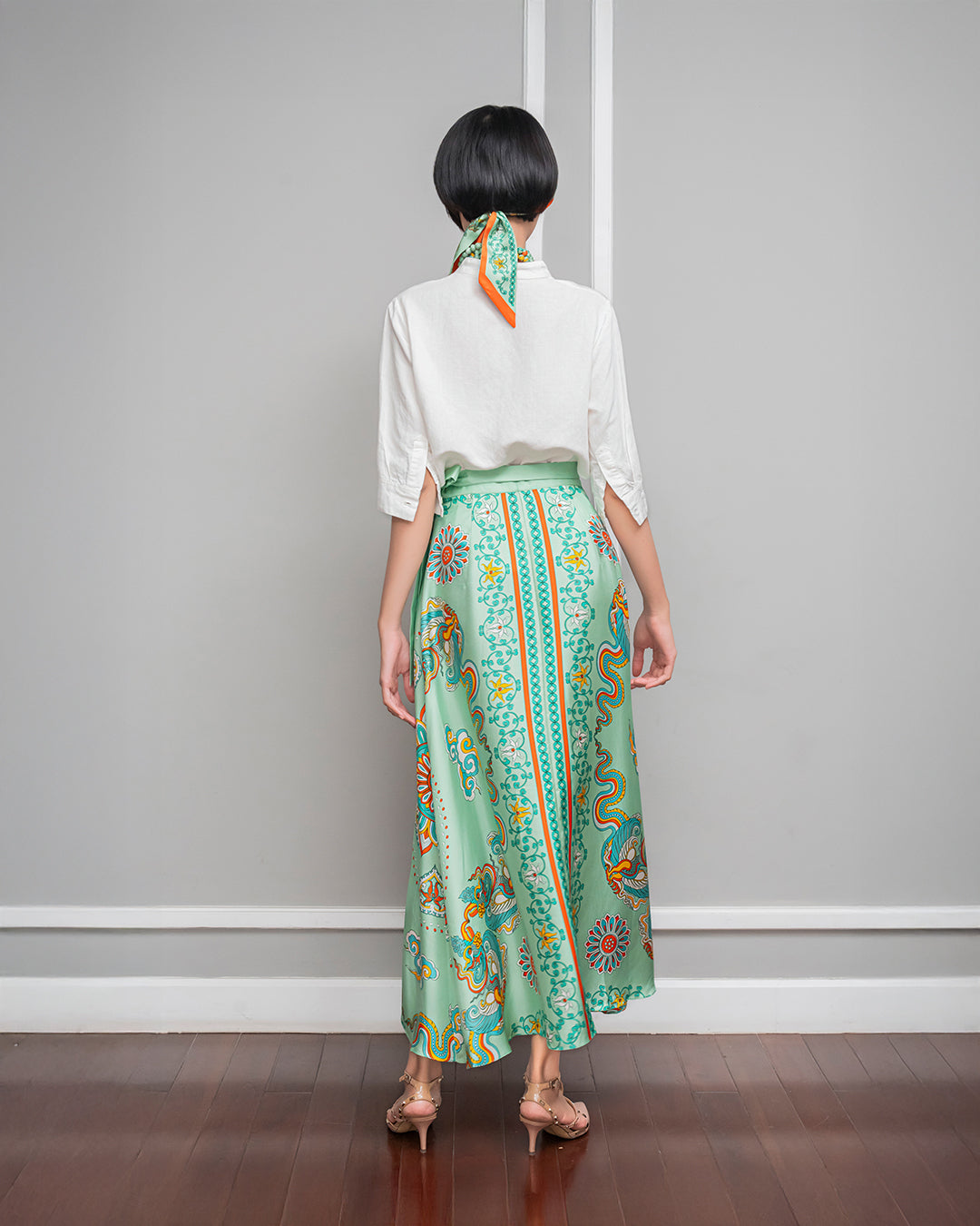 Silk Midi Wrap Skirt 3900BC / Pastel Green Phoenix Dance