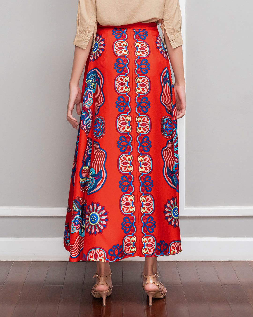 Silk Midi Wrap Skirt 3900BC / Red Dragon Of Grace