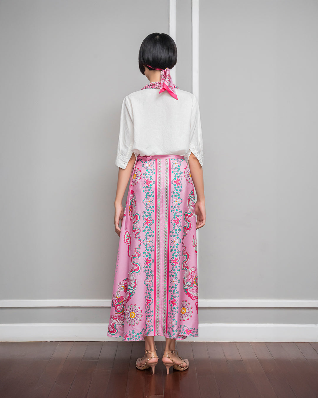 Silk Midi Wrap Skirt 3900BC / Pink Phoenix Dance