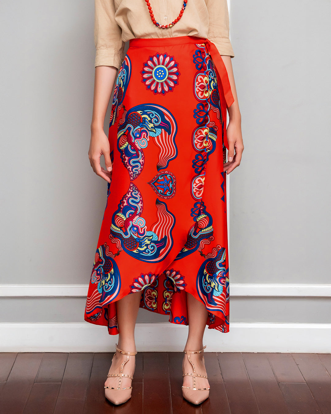 Silk Midi Wrap Skirt 3900BC / Red Dragon Of Grace