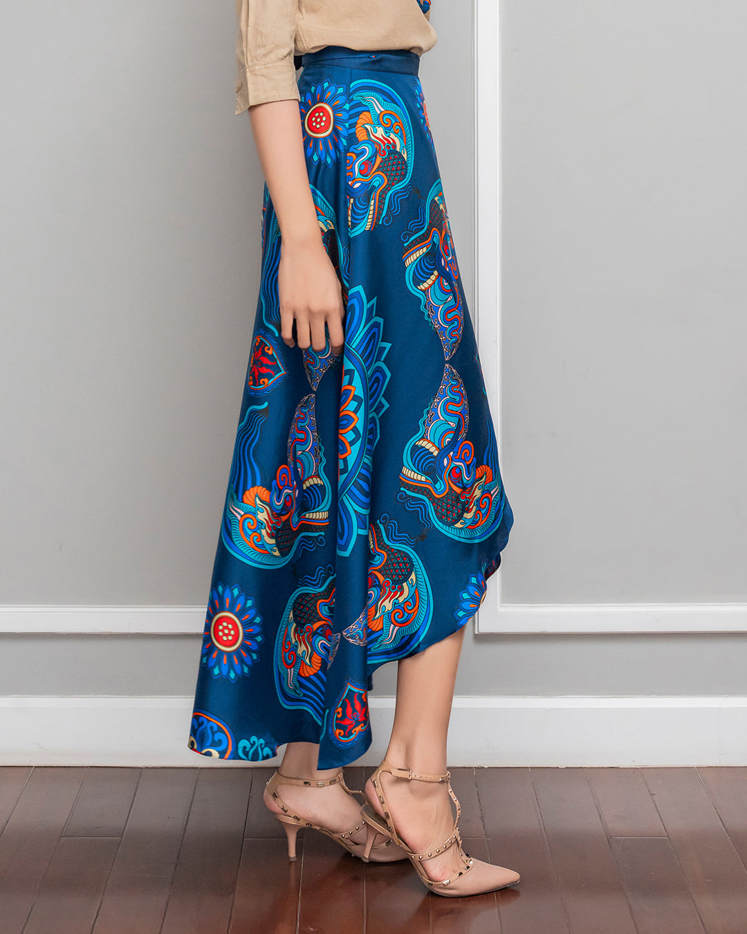Silk Midi Wrap Skirt 3900BC / Navy Blue Dragon Of Grace
