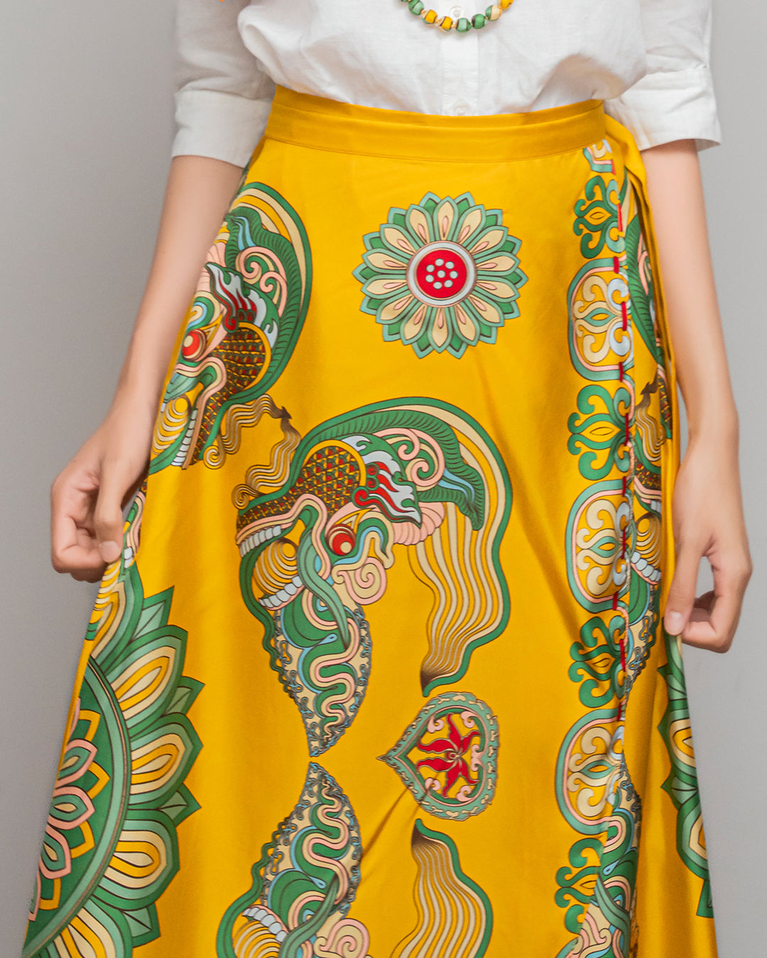Silk Midi Wrap Skirt 3900BC / Yellow Dragon Of Grace