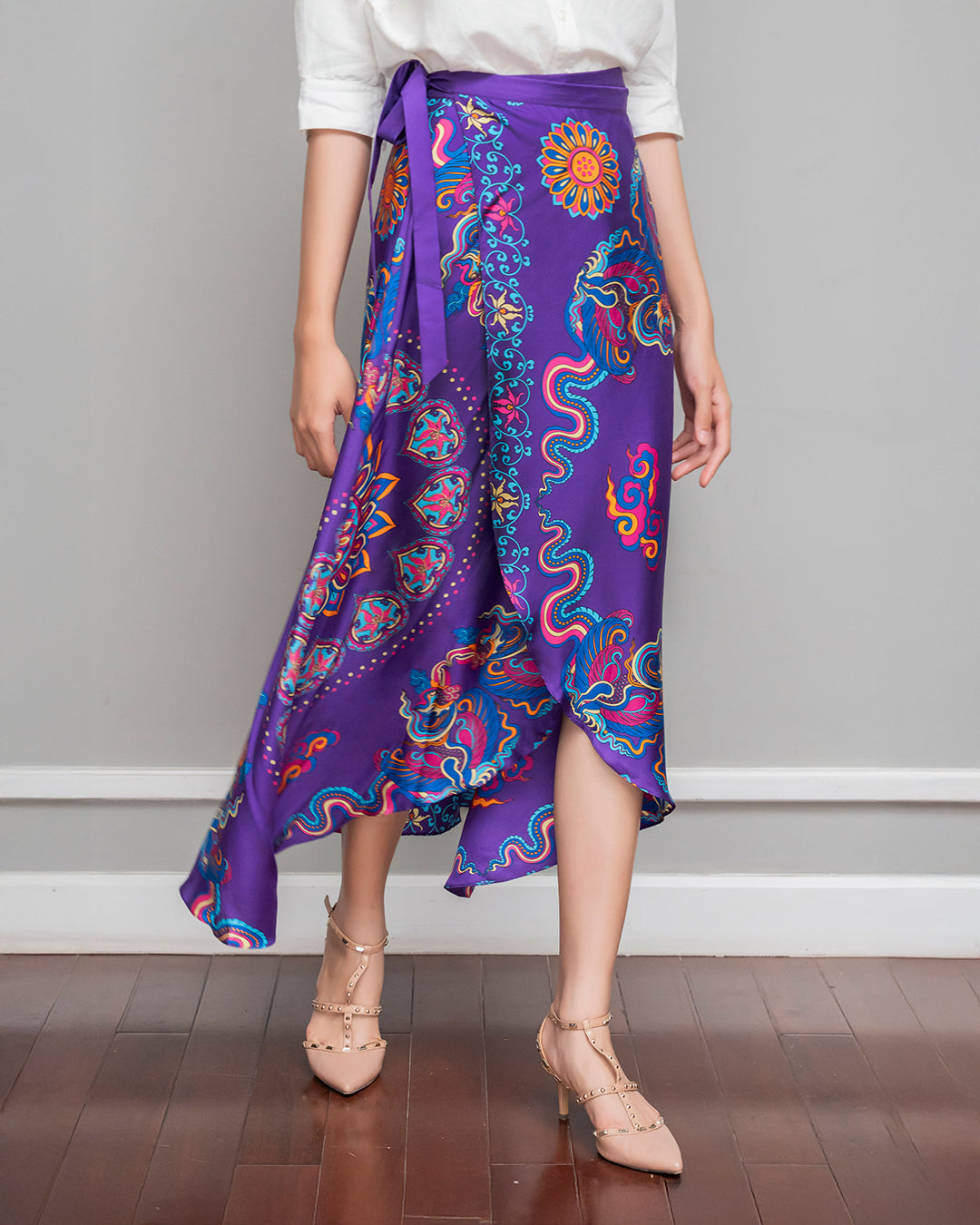 Silk Midi Wrap Skirt 3900BC / Purple Phoenix Dance