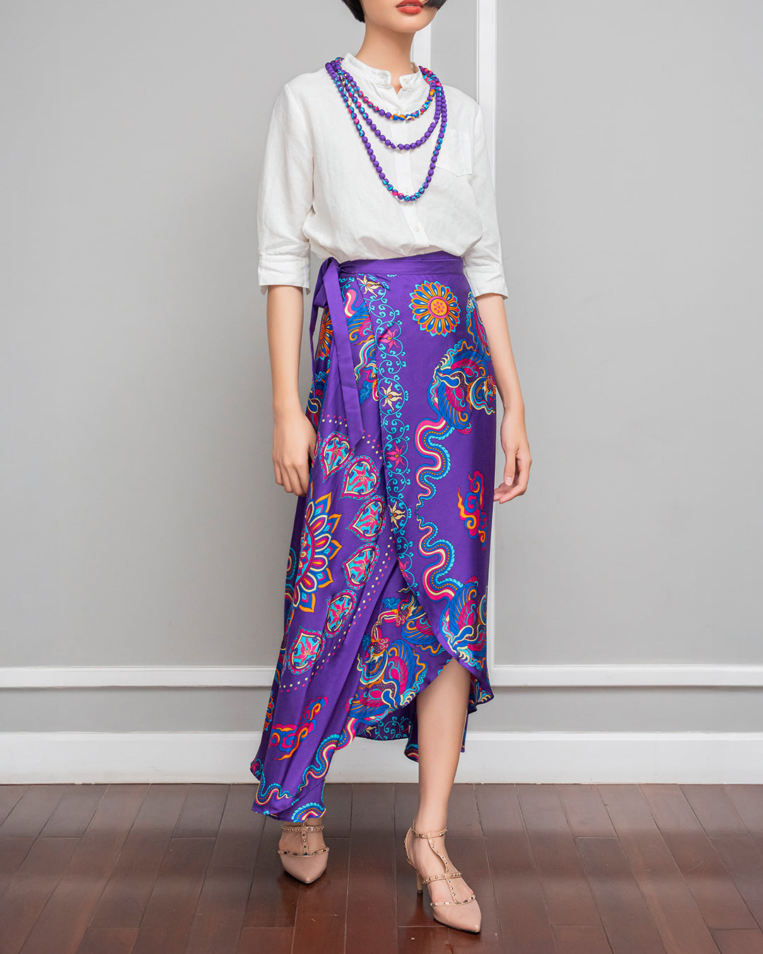 Silk Midi Wrap Skirt 3900BC / Purple Phoenix Dance