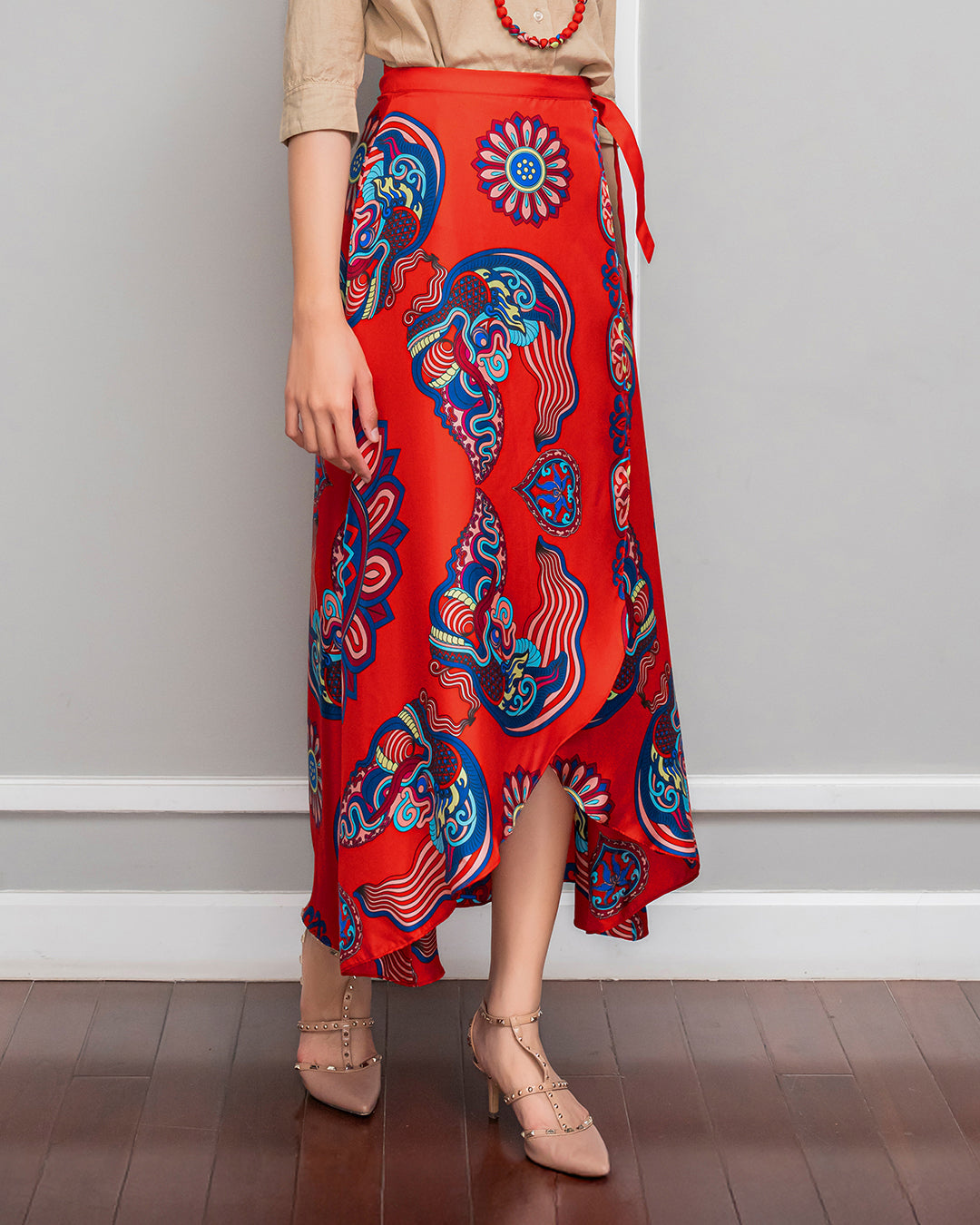 Silk Midi Wrap Skirt 3900BC / Red Dragon Of Grace