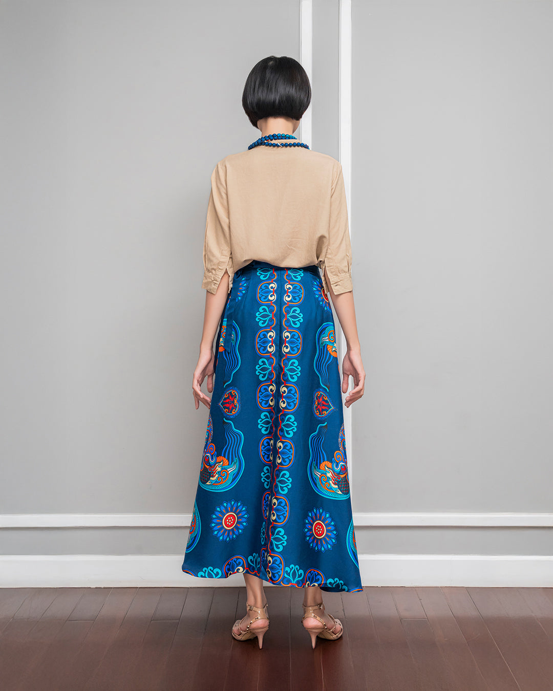 Silk Midi Wrap Skirt 3900BC / Navy Blue Dragon Of Grace