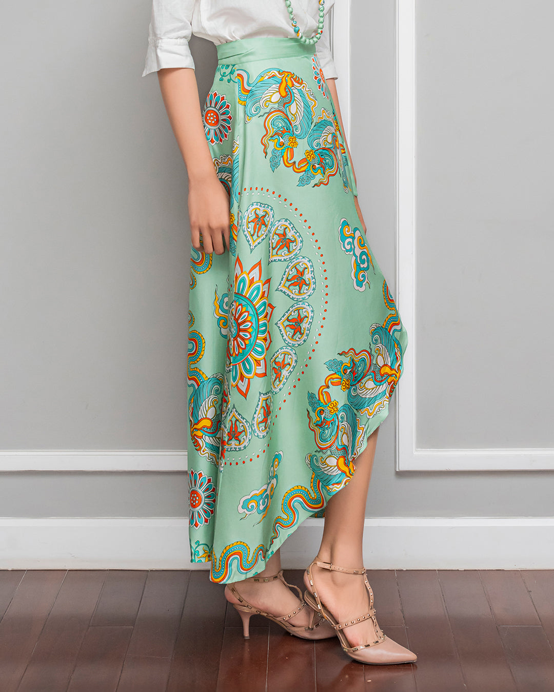 Silk Midi Wrap Skirt 3900BC / Pastel Green Phoenix Dance