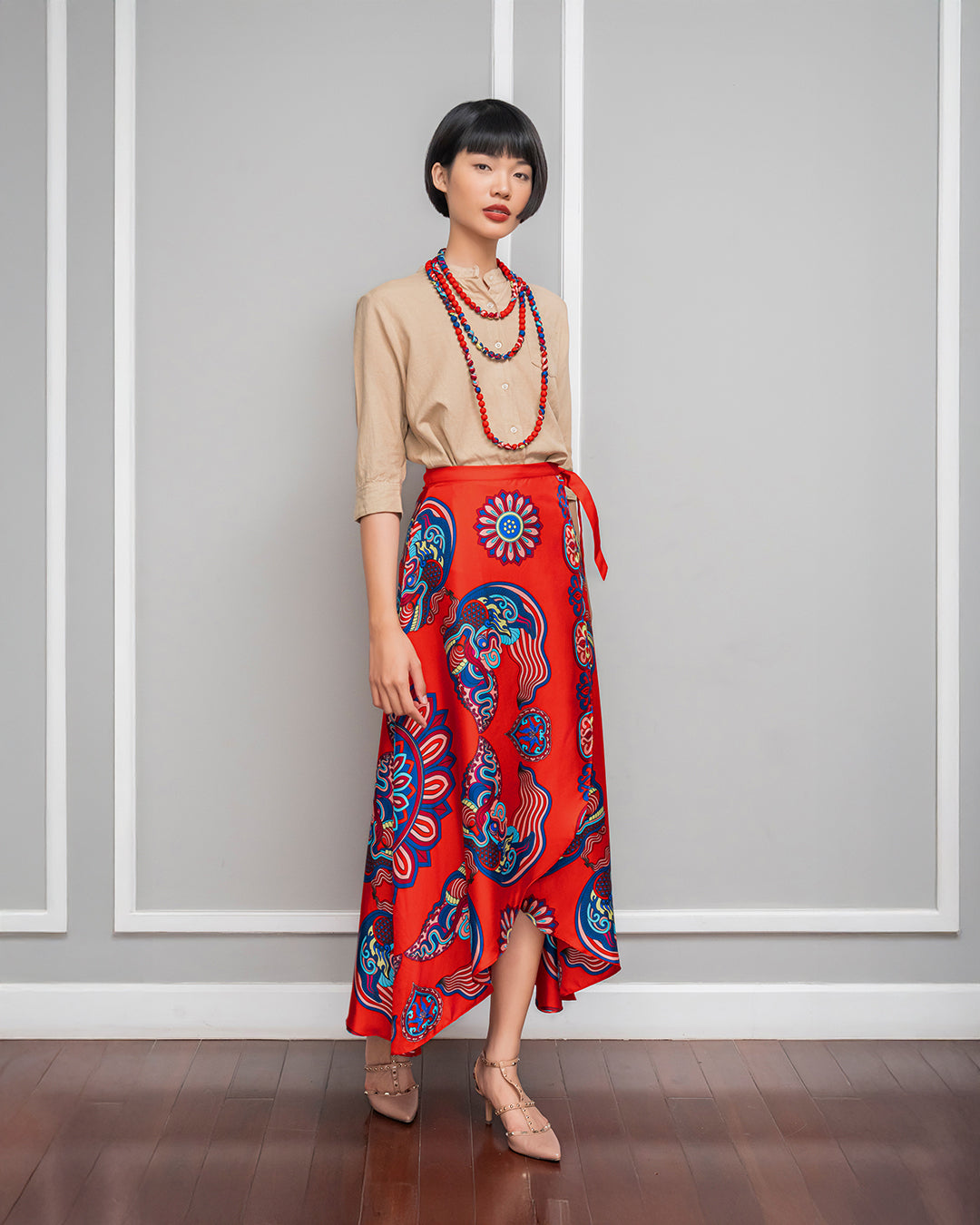 Silk Midi Wrap Skirt 3900BC / Red Dragon Of Grace