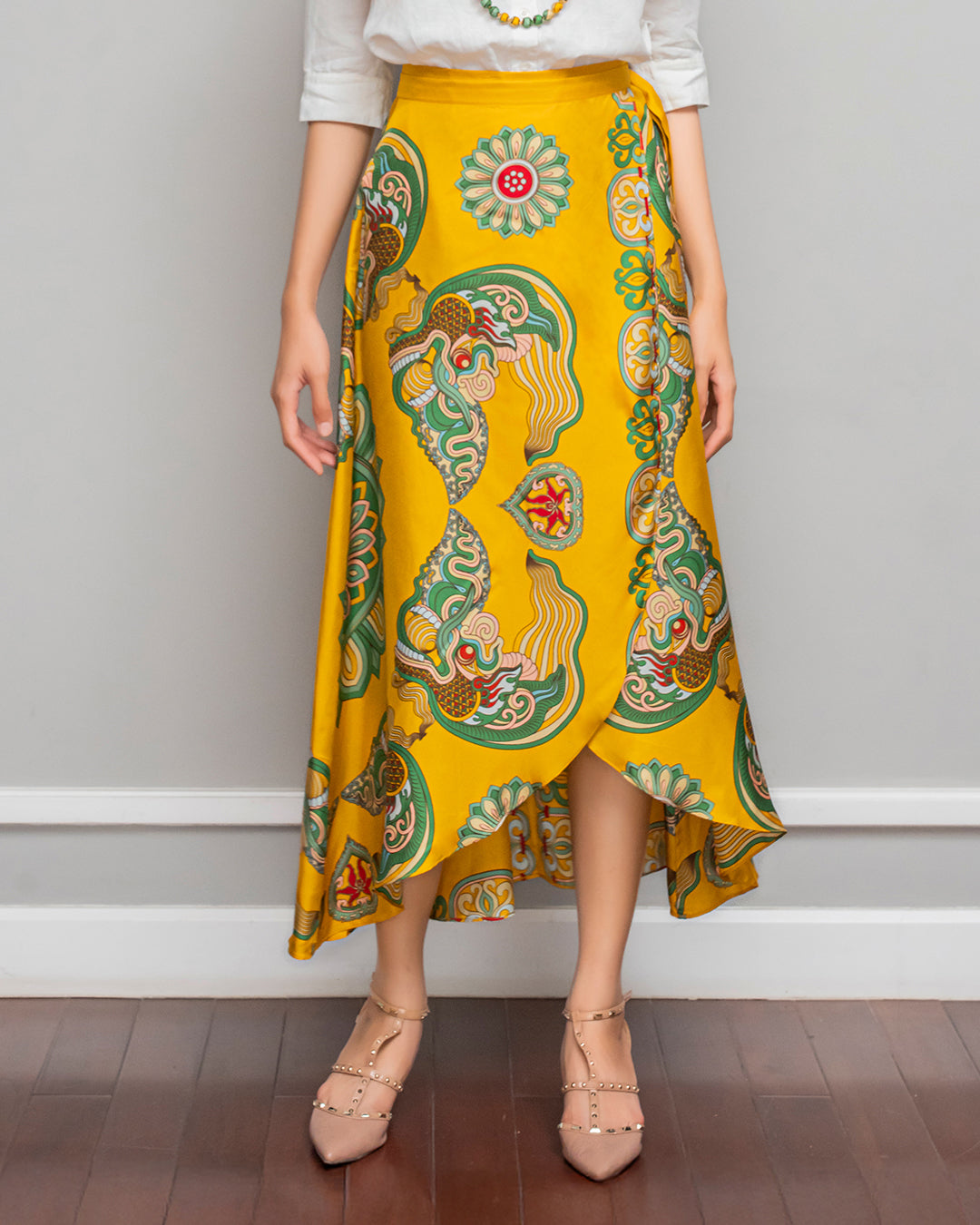 Silk Midi Wrap Skirt 3900BC / Yellow Dragon Of Grace