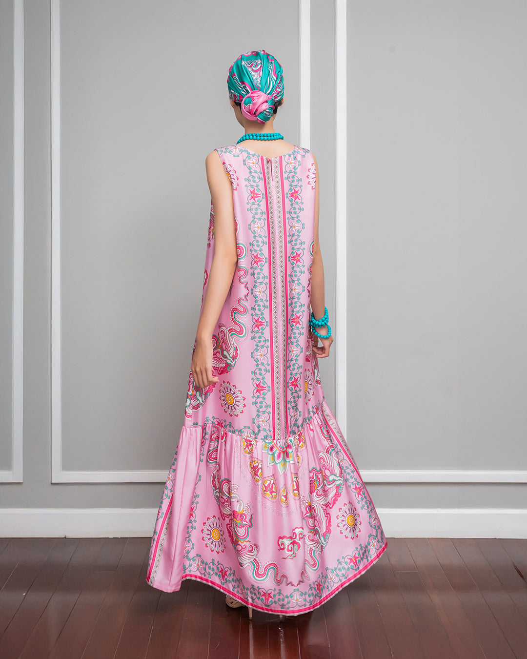 Silk Max Boho 1970 Sleeveless Dress / Pink Phoenix Dance