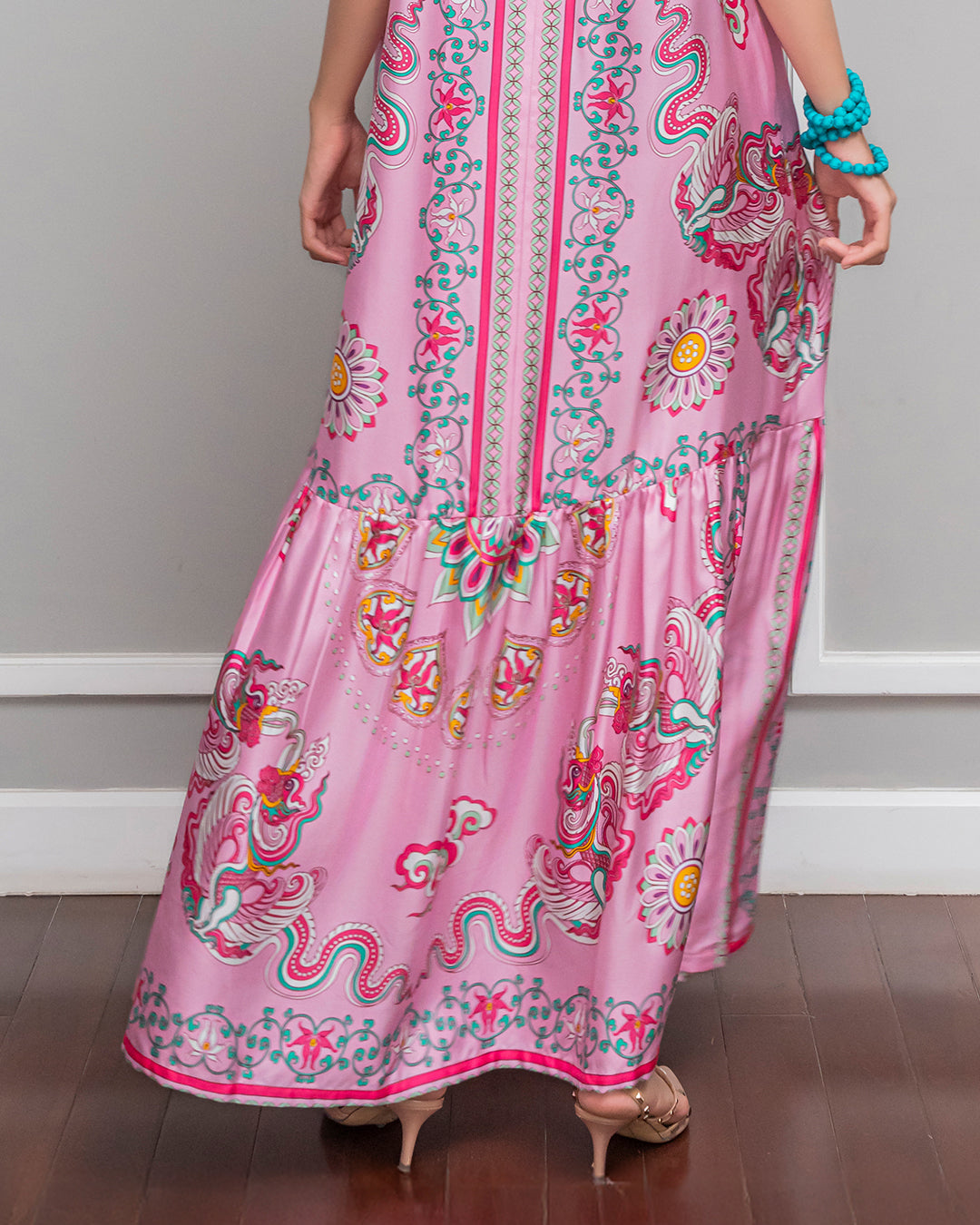 Silk Max Boho 1970 Sleeveless Dress / Pink Phoenix Dance