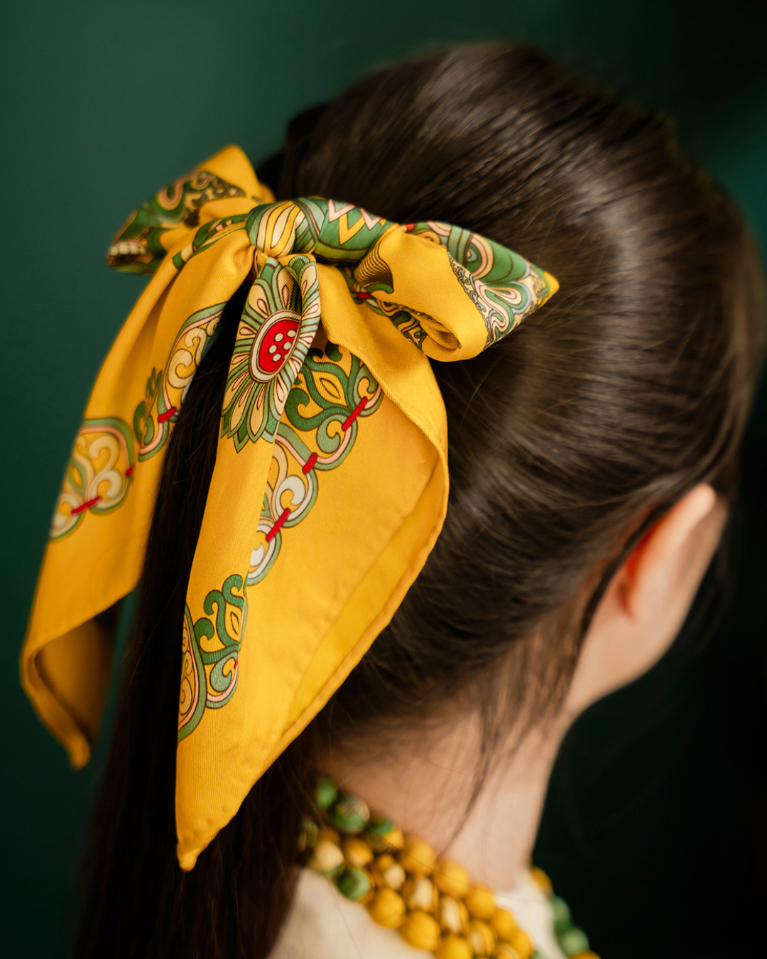 Dragon Of Grace Silk Square Scarf / Yellow