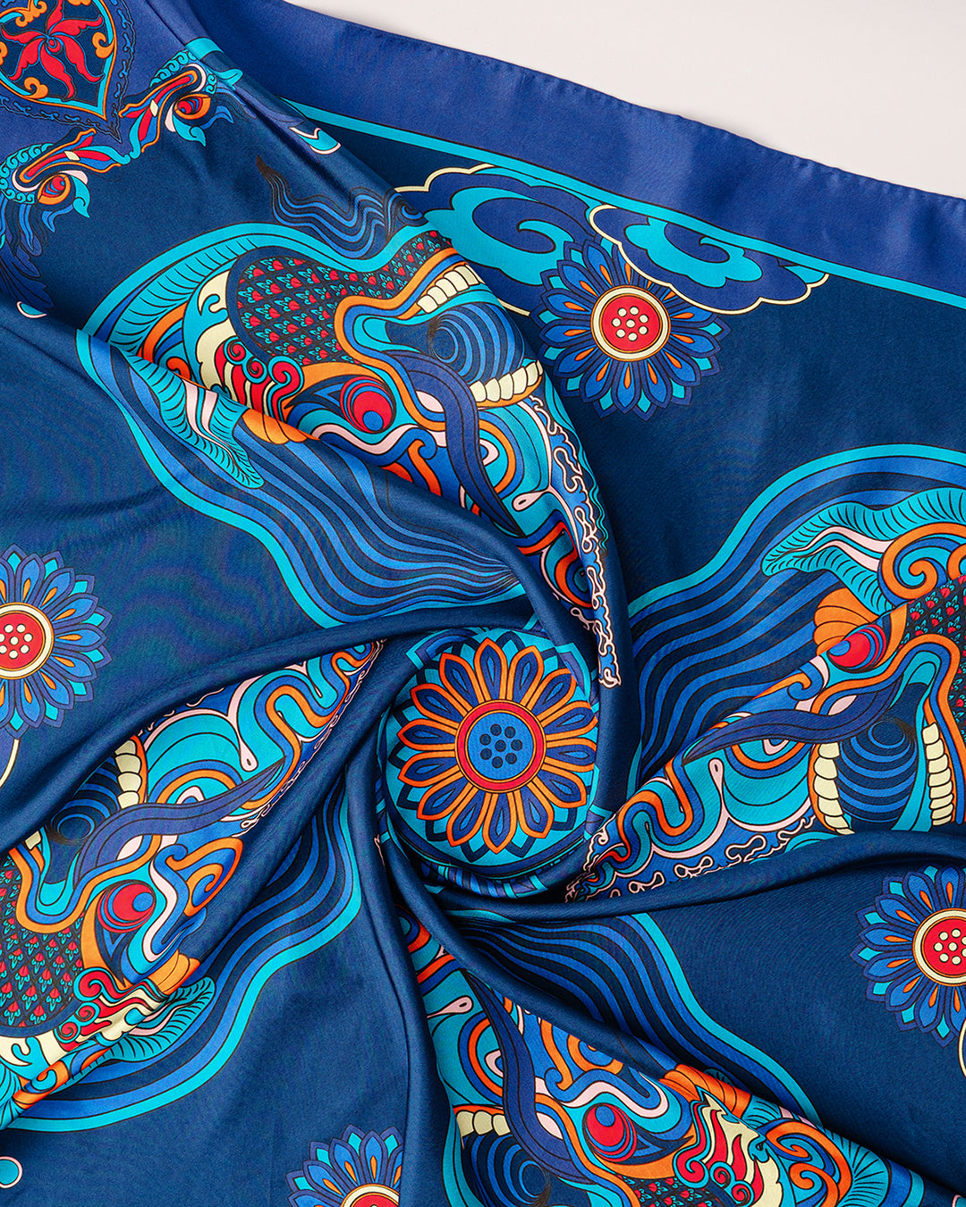 Dragon Dreams Silk Scarf / Navy Blue / 110x110cm / 44x44in