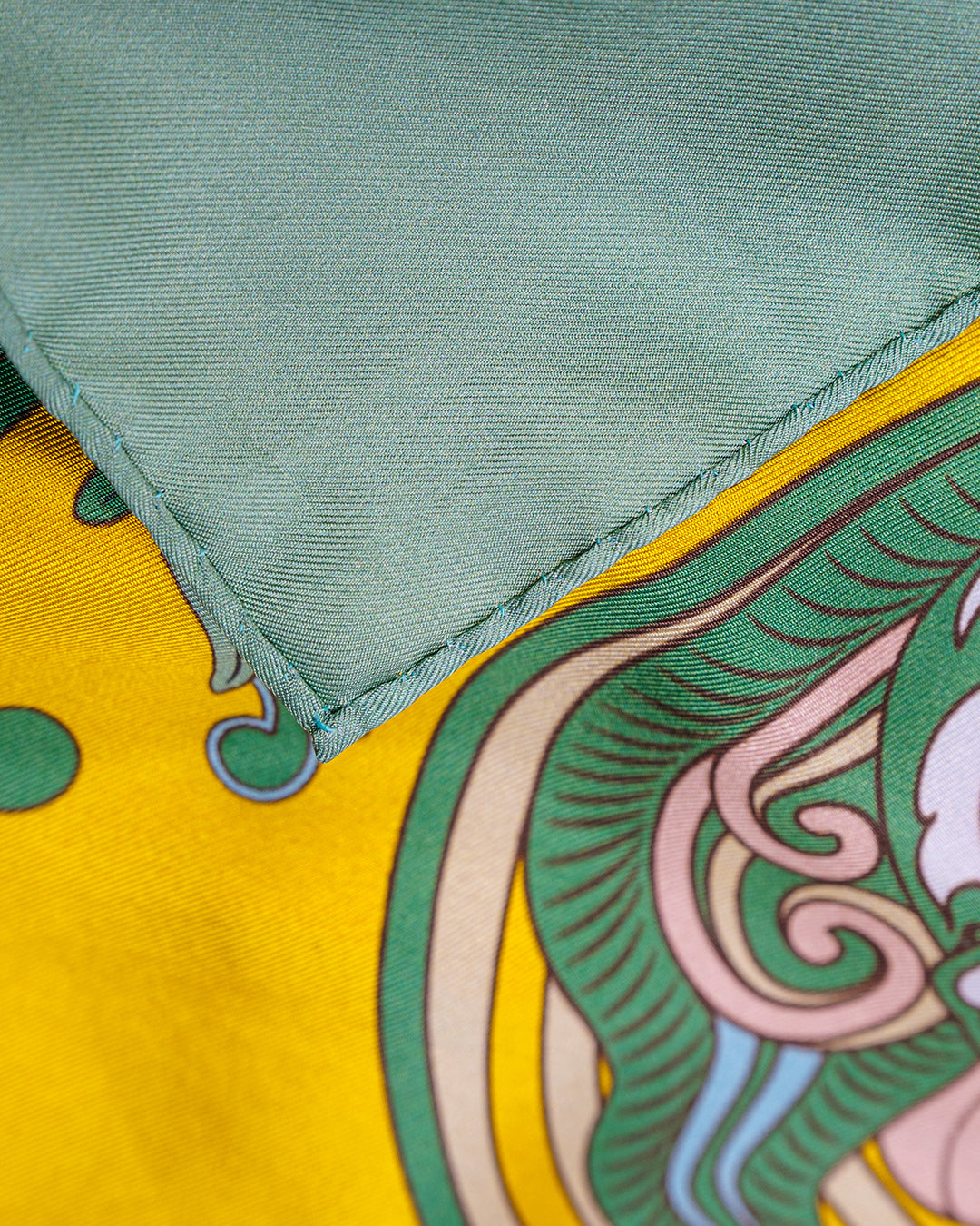 Dragon Dreams Silk Scarf / Green & Yellow / 110x110
