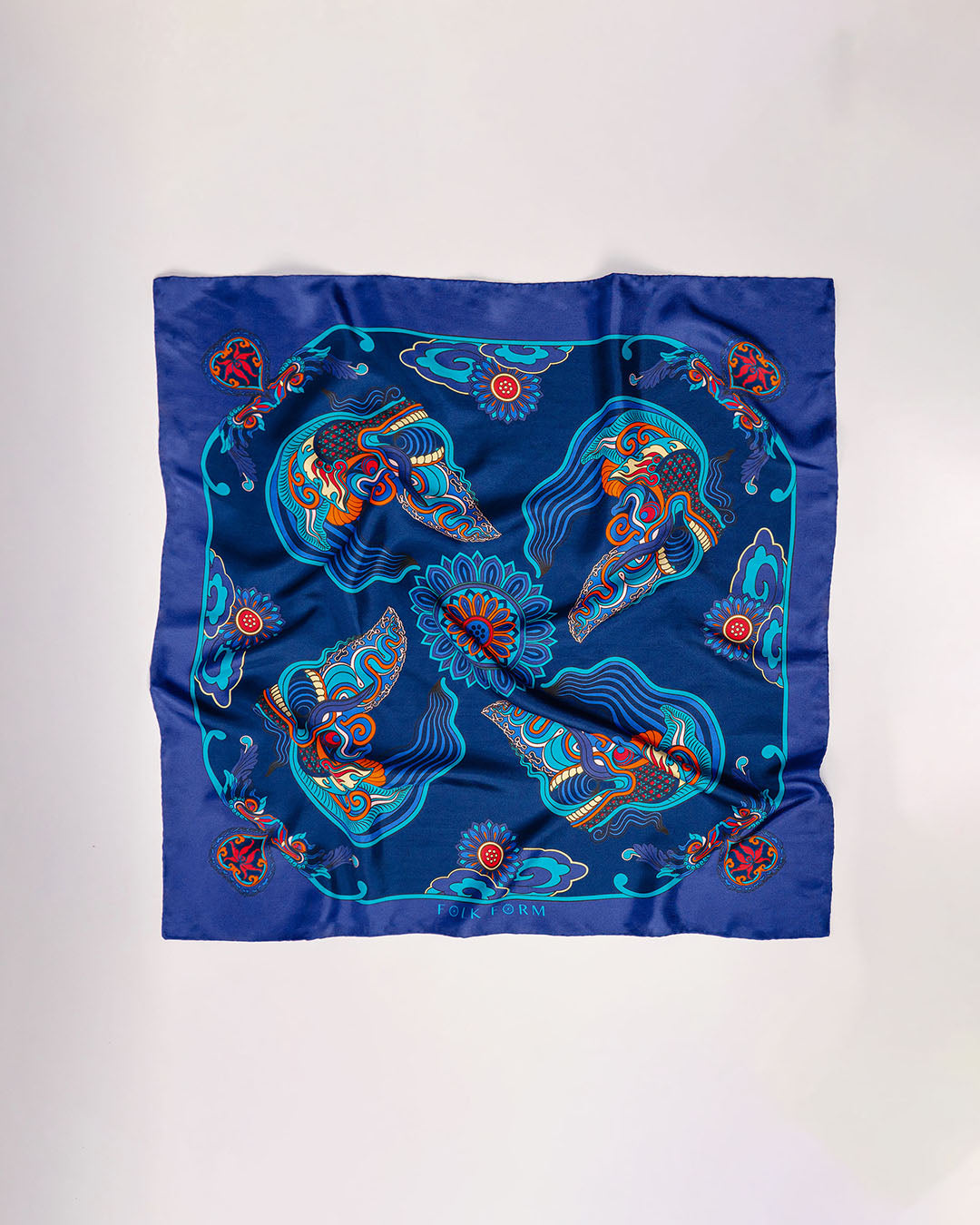 Dragon Dreams Silk Scarf / Navy Blue / 55x55cm / 22x22in
