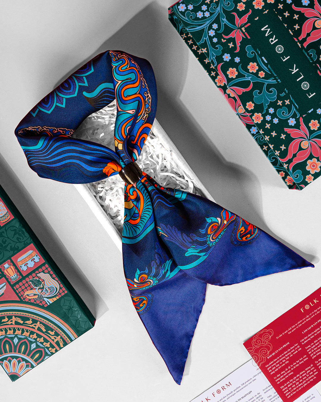 Dragon Dreams Silk Scarf / Navy Blue / 55x55cm / 22x22in