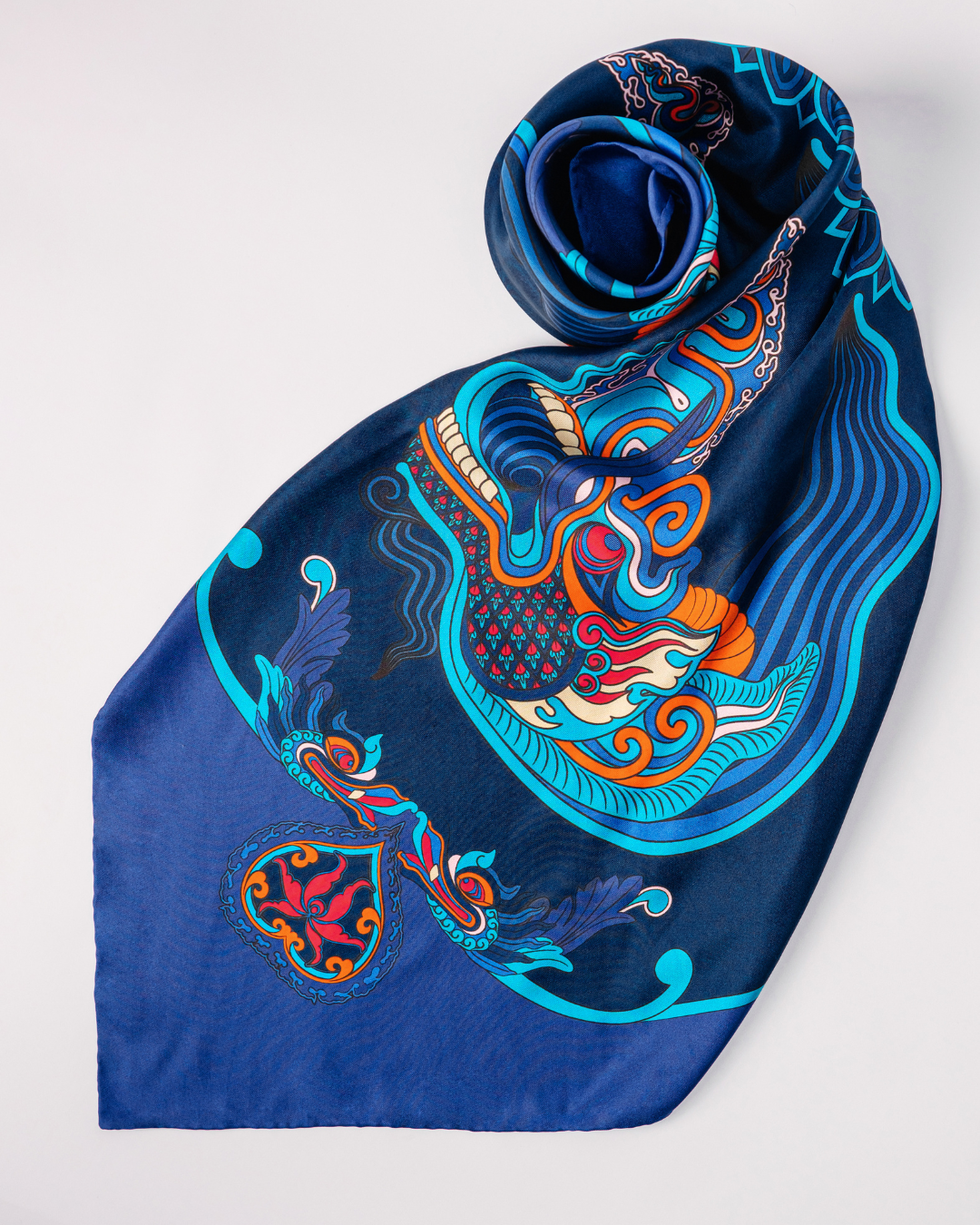Dragon Dreams Silk Scarf / Navy Blue / 65x65cm / 26x26in