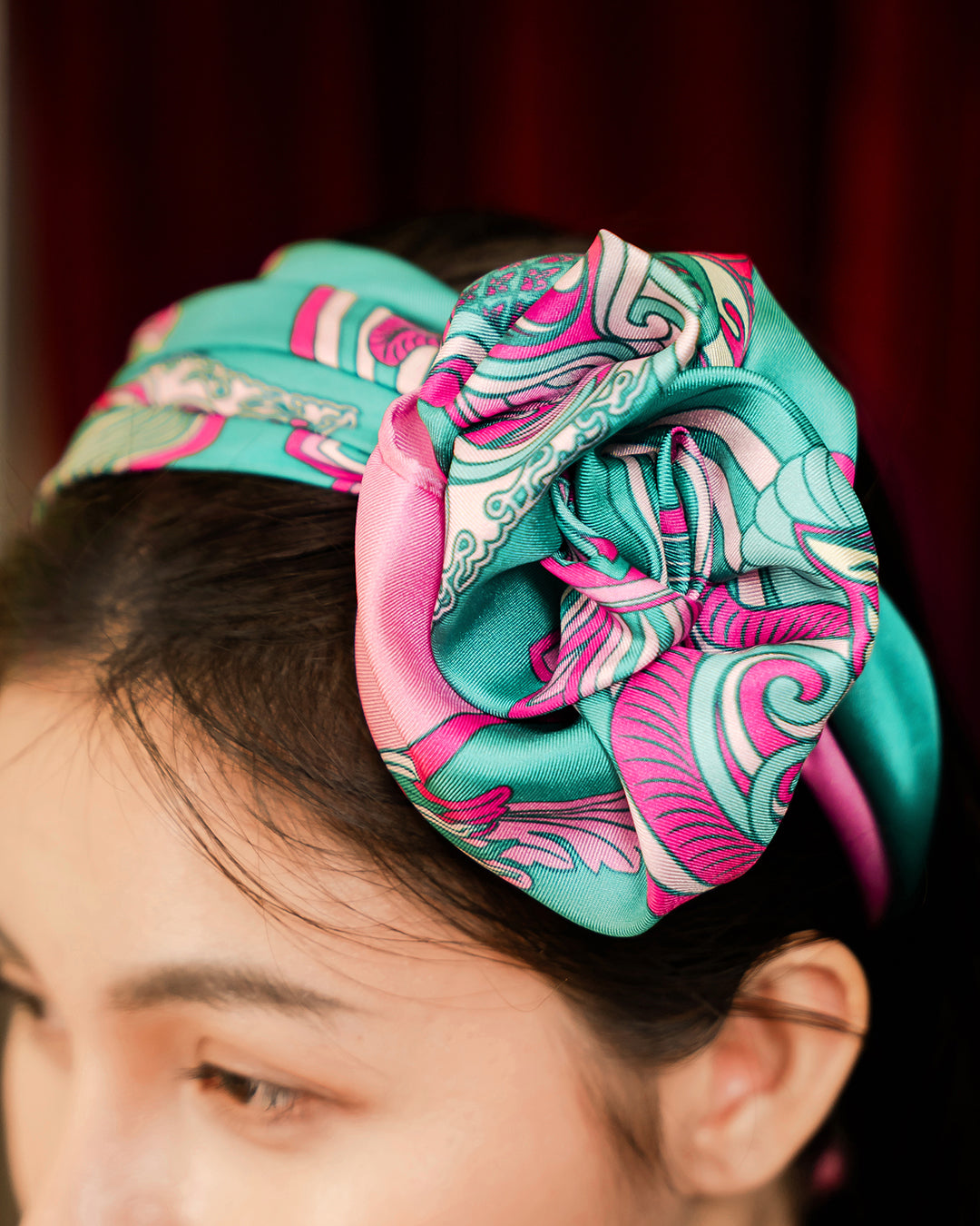 Dragon Dreams Silk Scarf / Pink & Turquoise / 65x65cm / 26x26in