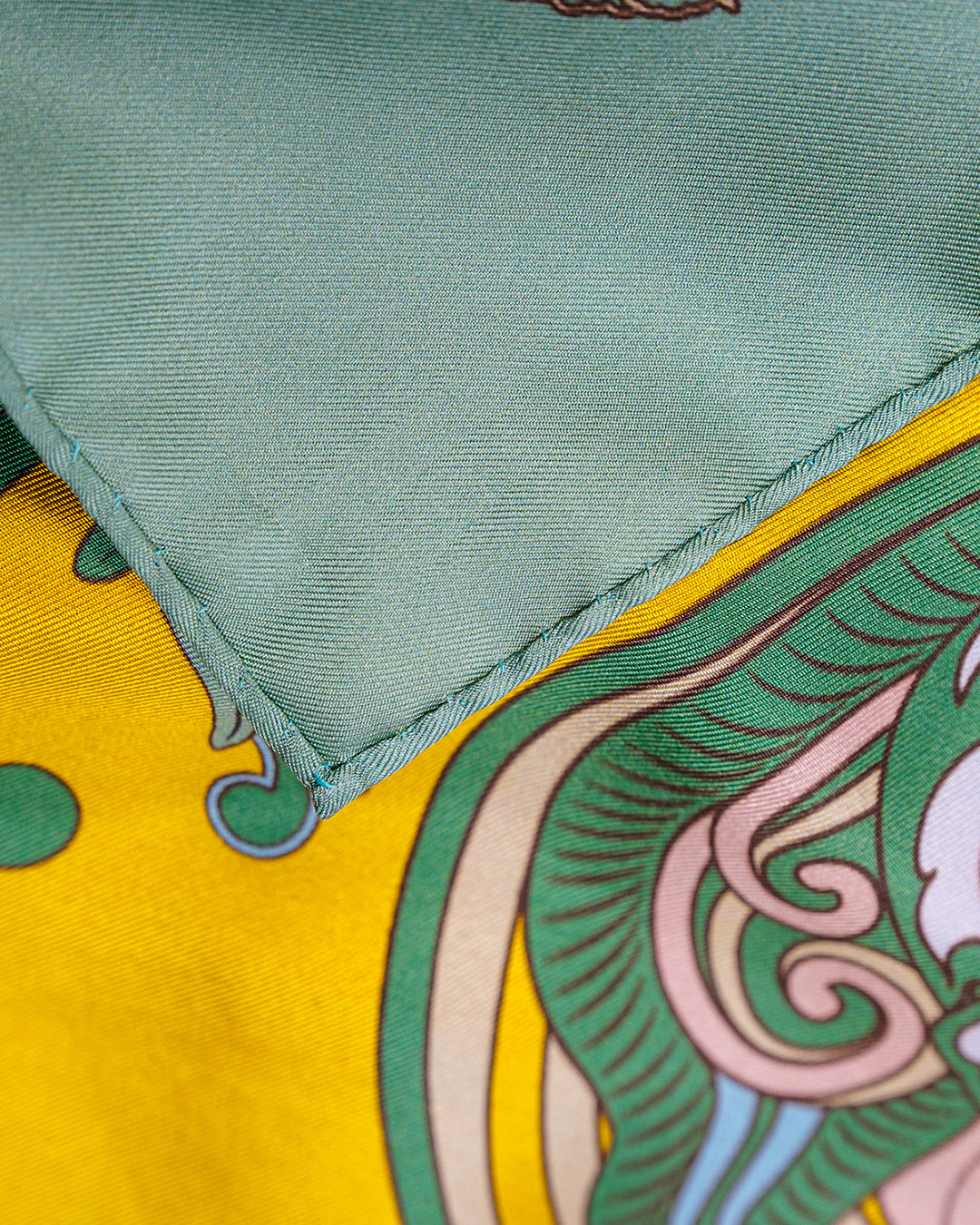 Dragon Dreams Silk Scarf / Green & Yellow / 65x65cm / 26x26in