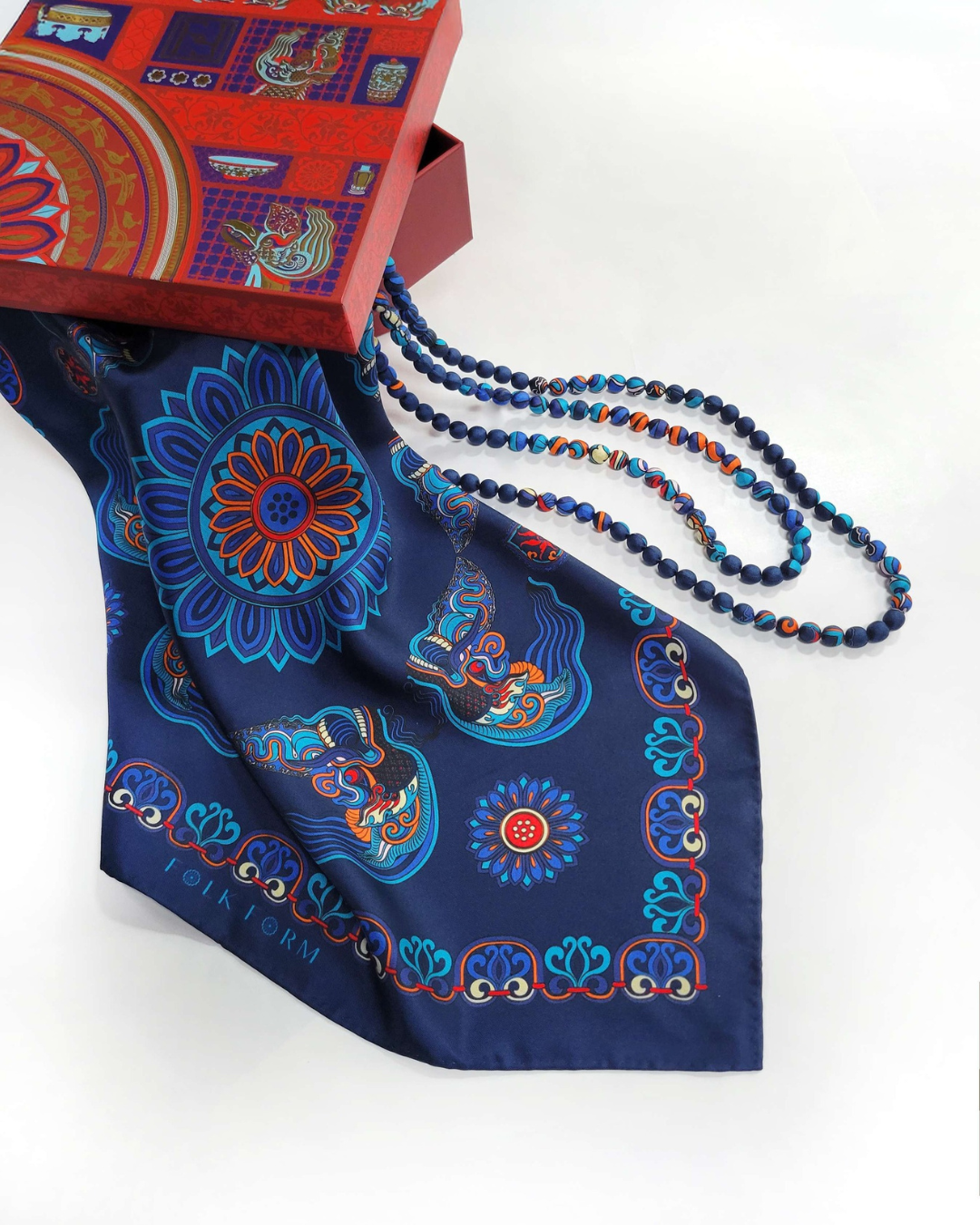 Dragon Dreams Silk Scarf / Navy Blue / 90x90cm / 36x36in