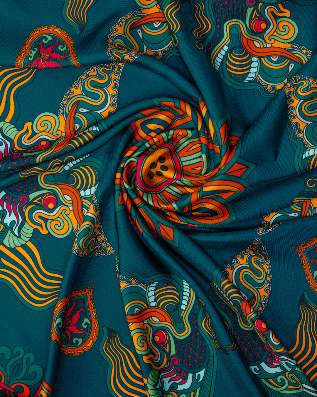 Dragon Of Grace Silk Square Scarf / Dark Green