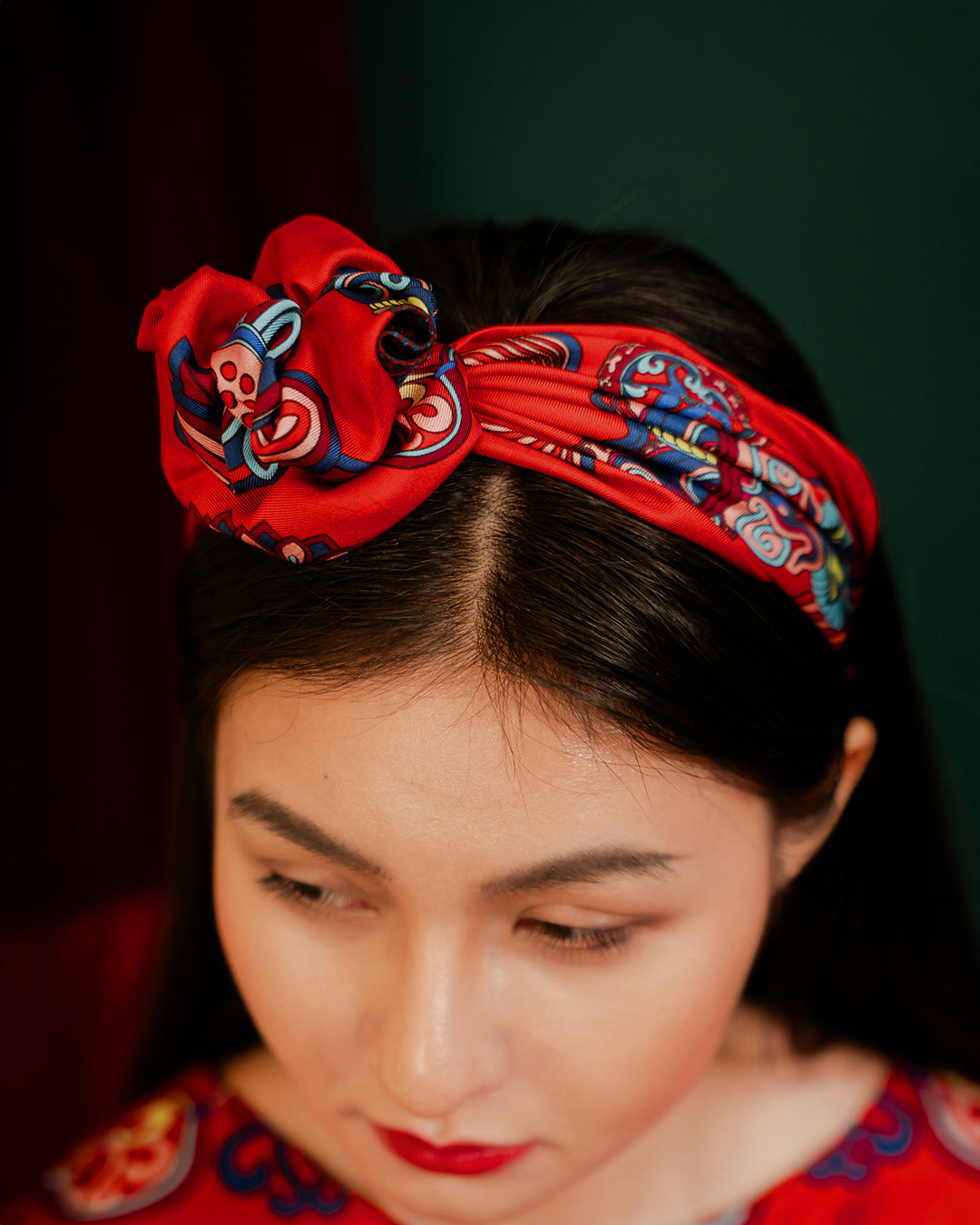 Dragon Of Grace Silk Scarf / Red / 65x65cm / 26x26in