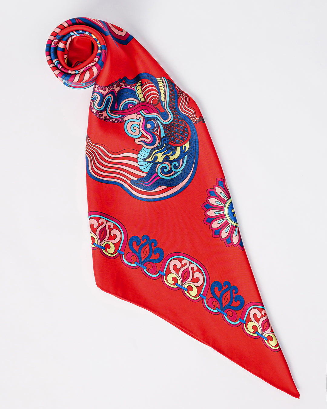 Dragon Of Grace Silk Scarf / Red /110x110cm / 44x44in