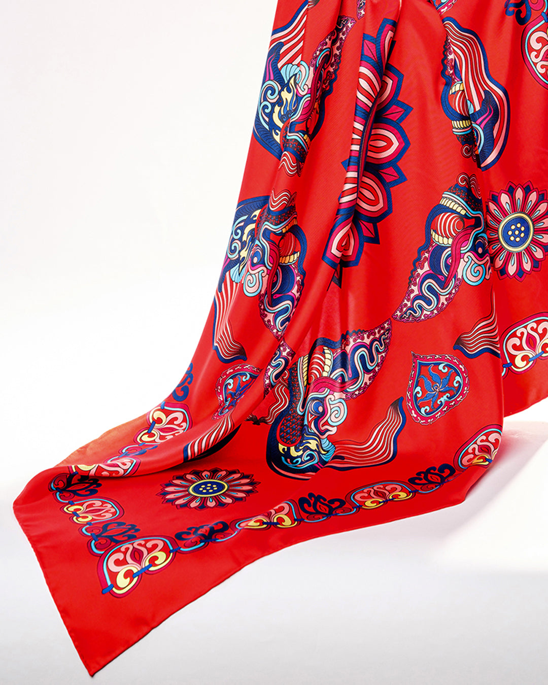 Dragon Of Grace Silk Square Scarf / Red