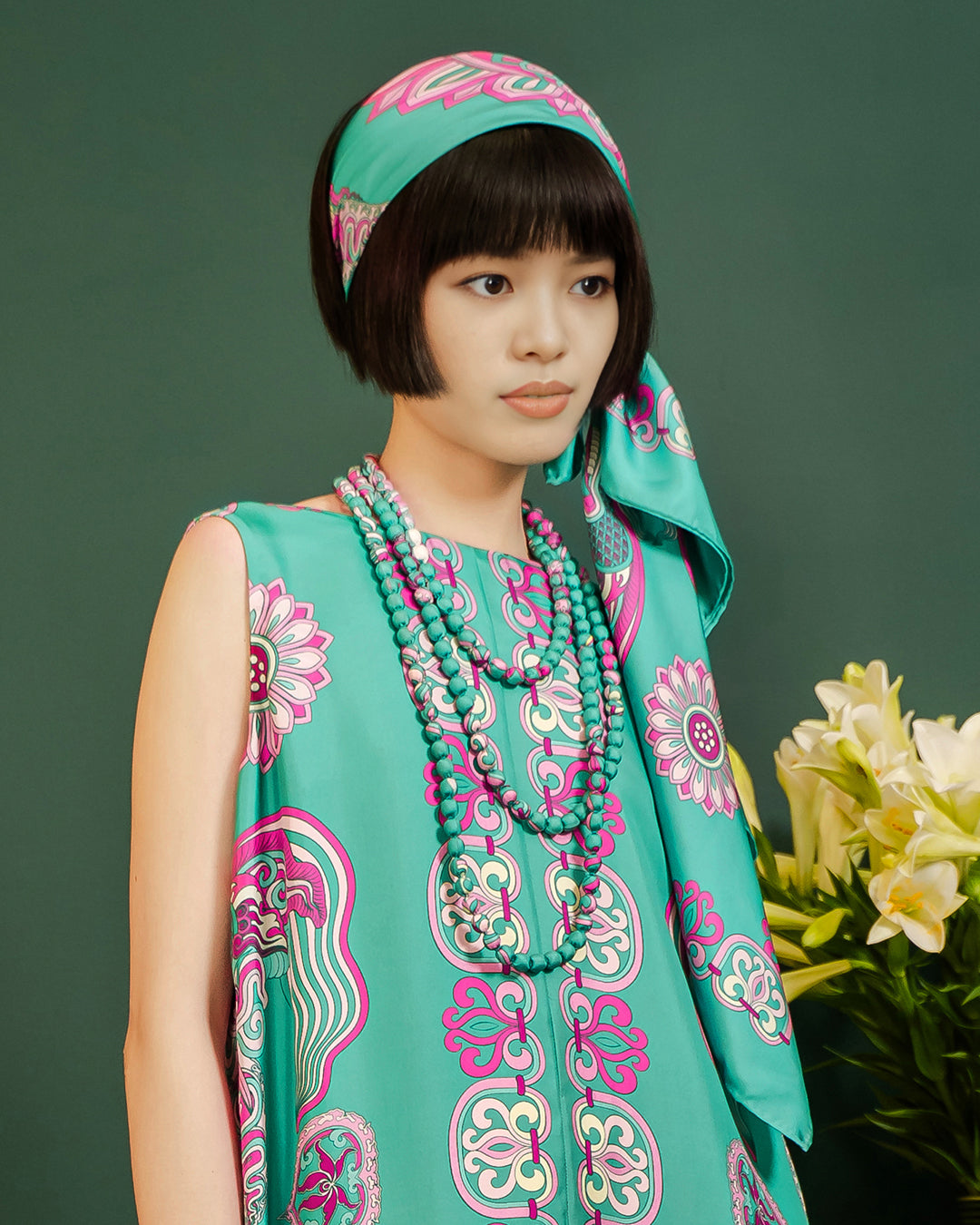 Dragon Of Grace Silk Scarf / Turquoise / 90x90cm / 36x36in