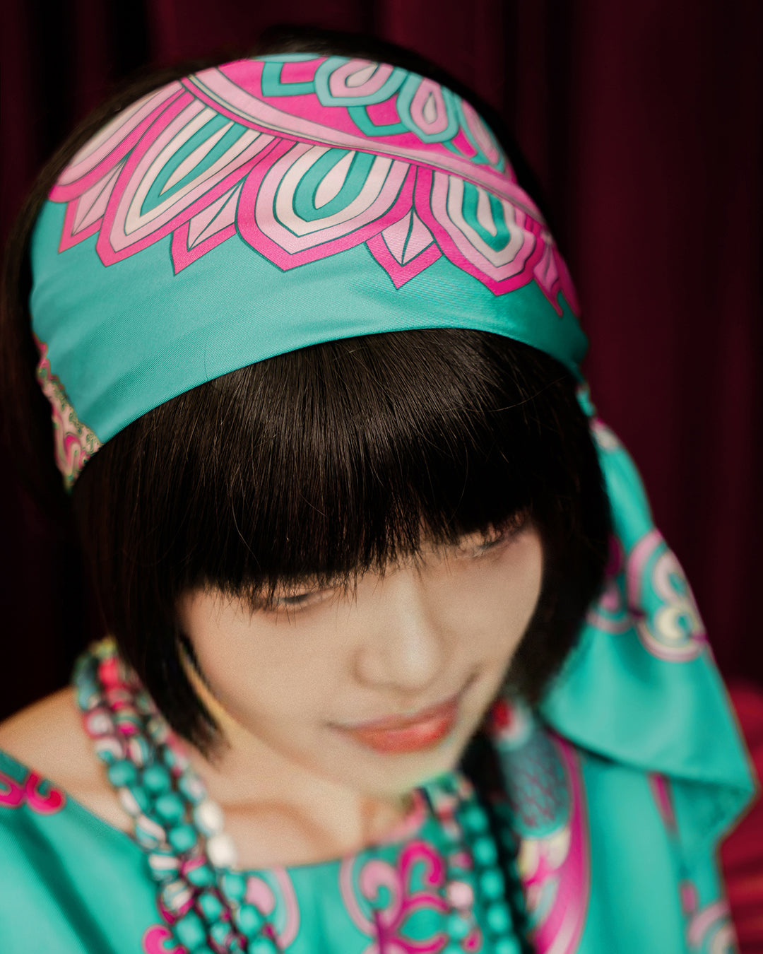 Dragon Of Grace Silk Scarf / Turquoise / 90x90cm / 36x36in