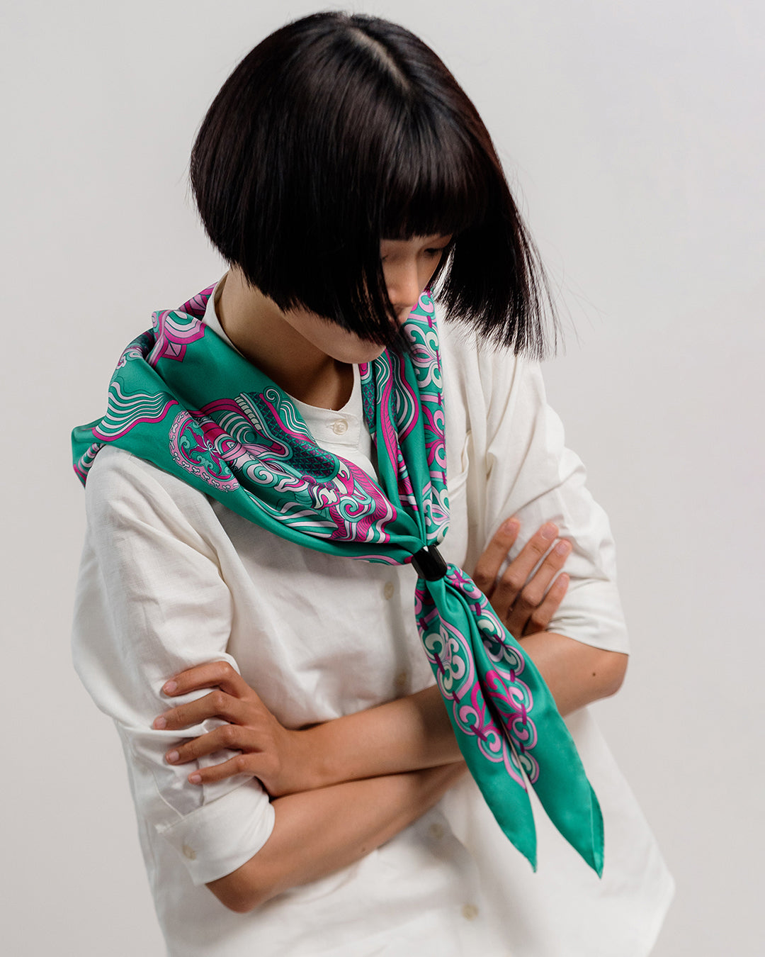 Dragon Of Grace Silk Scarf / Turquoise / 65x65cm / 26x26in
