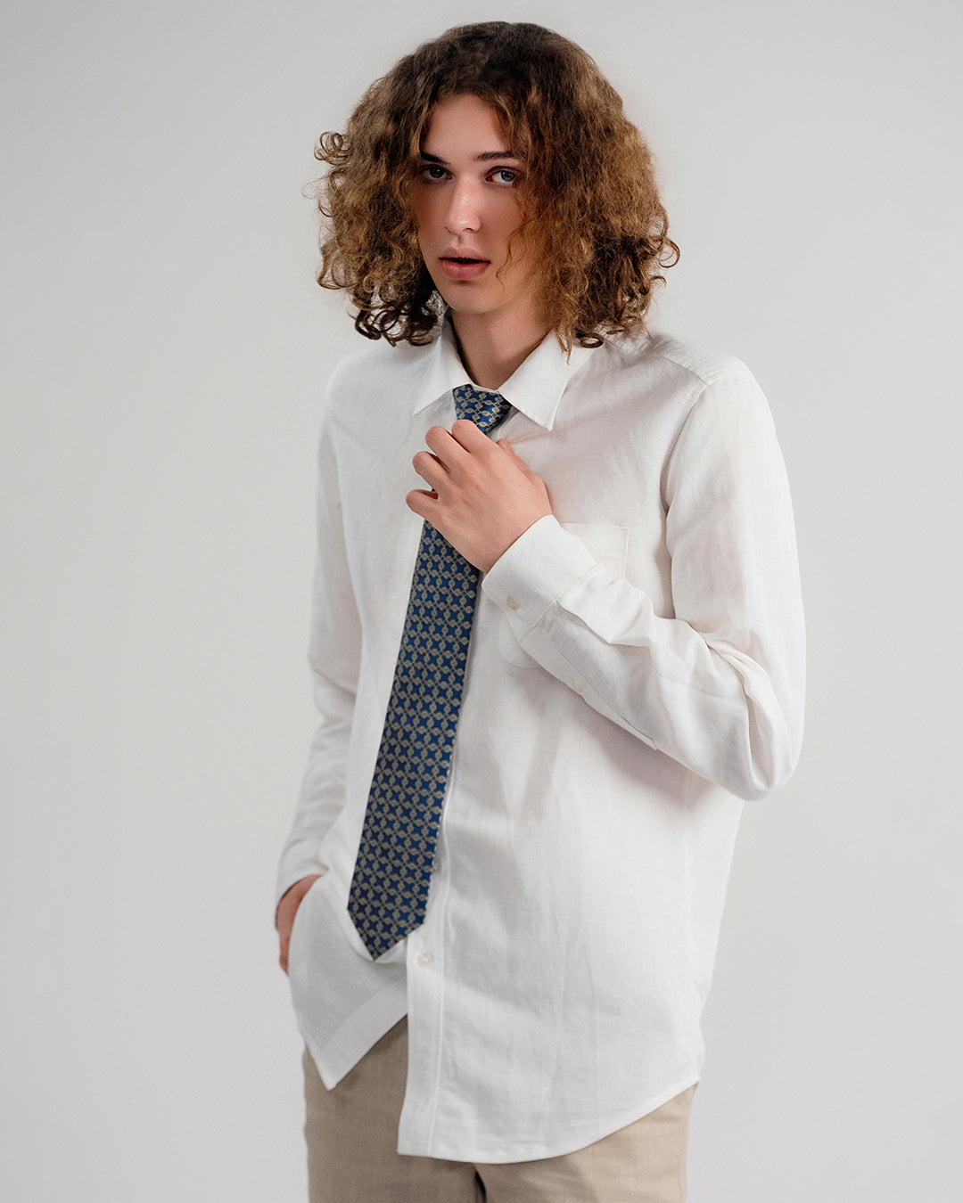 Line Pattern Silk Necktie / Dark Blue / Band 8cm / 3.2in