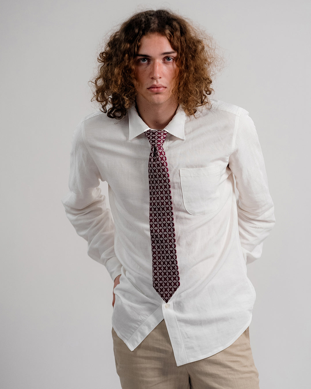 Line Pattern Silk Necktie / Red / Band 8cm / 3.2in