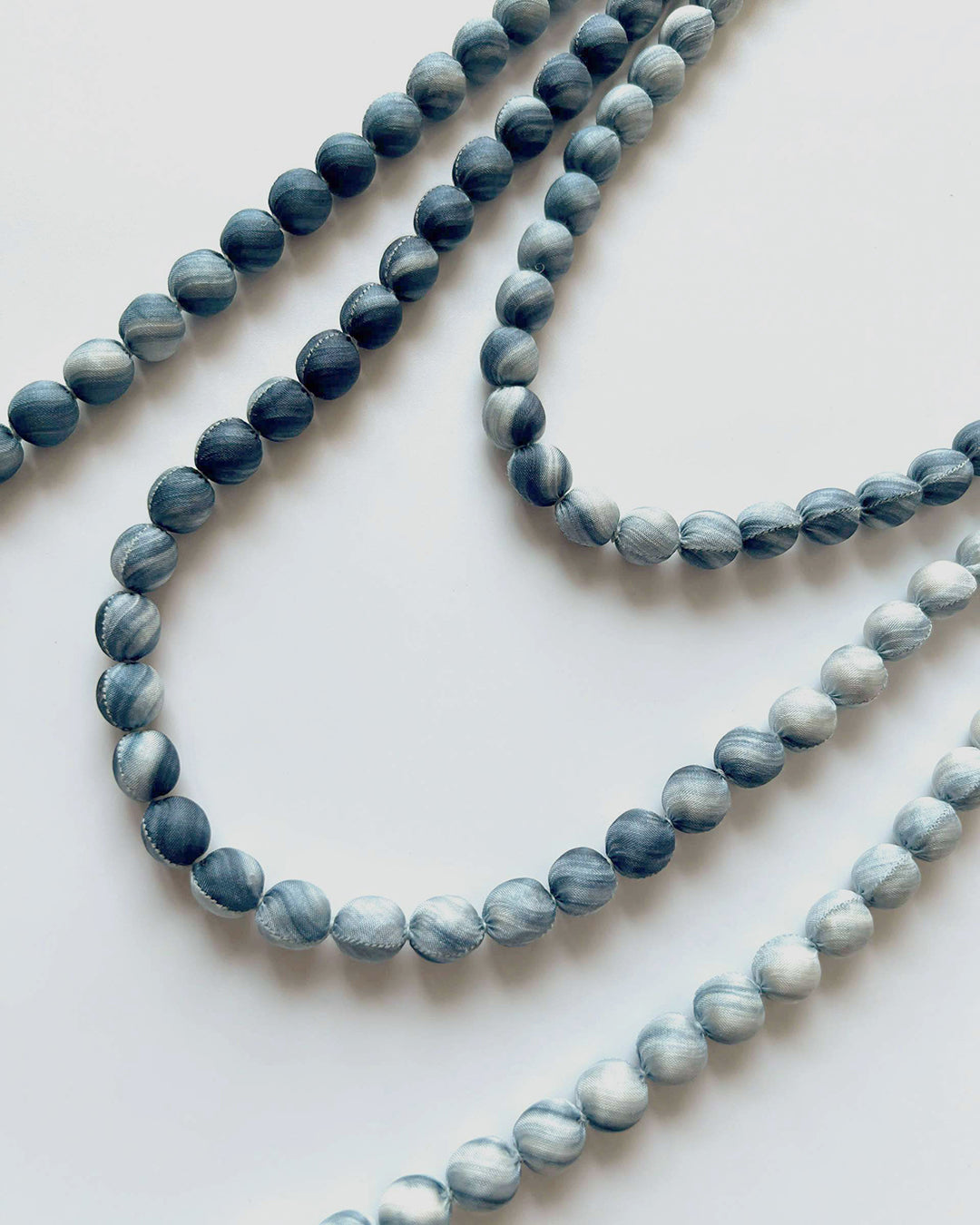 Marble Silk Wrapped Bead Necklace / Dark Indigo & White / 110cm / 44in