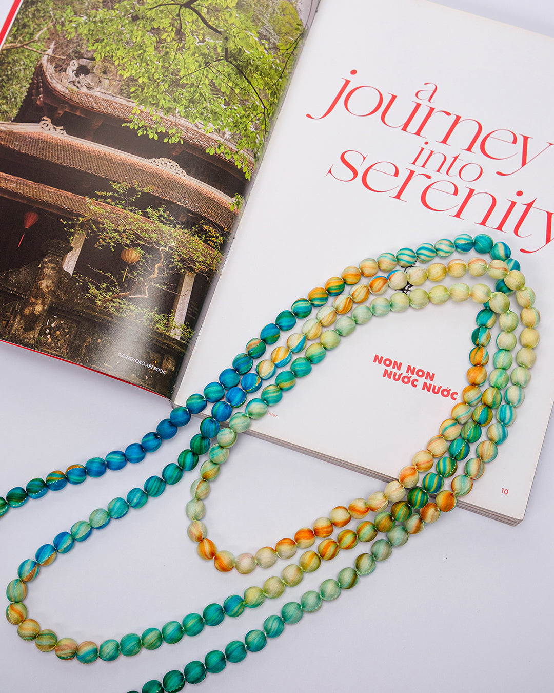 Marble Silk Wrapped Bead Necklace / Turquoise & Orange / 110cm / 44in