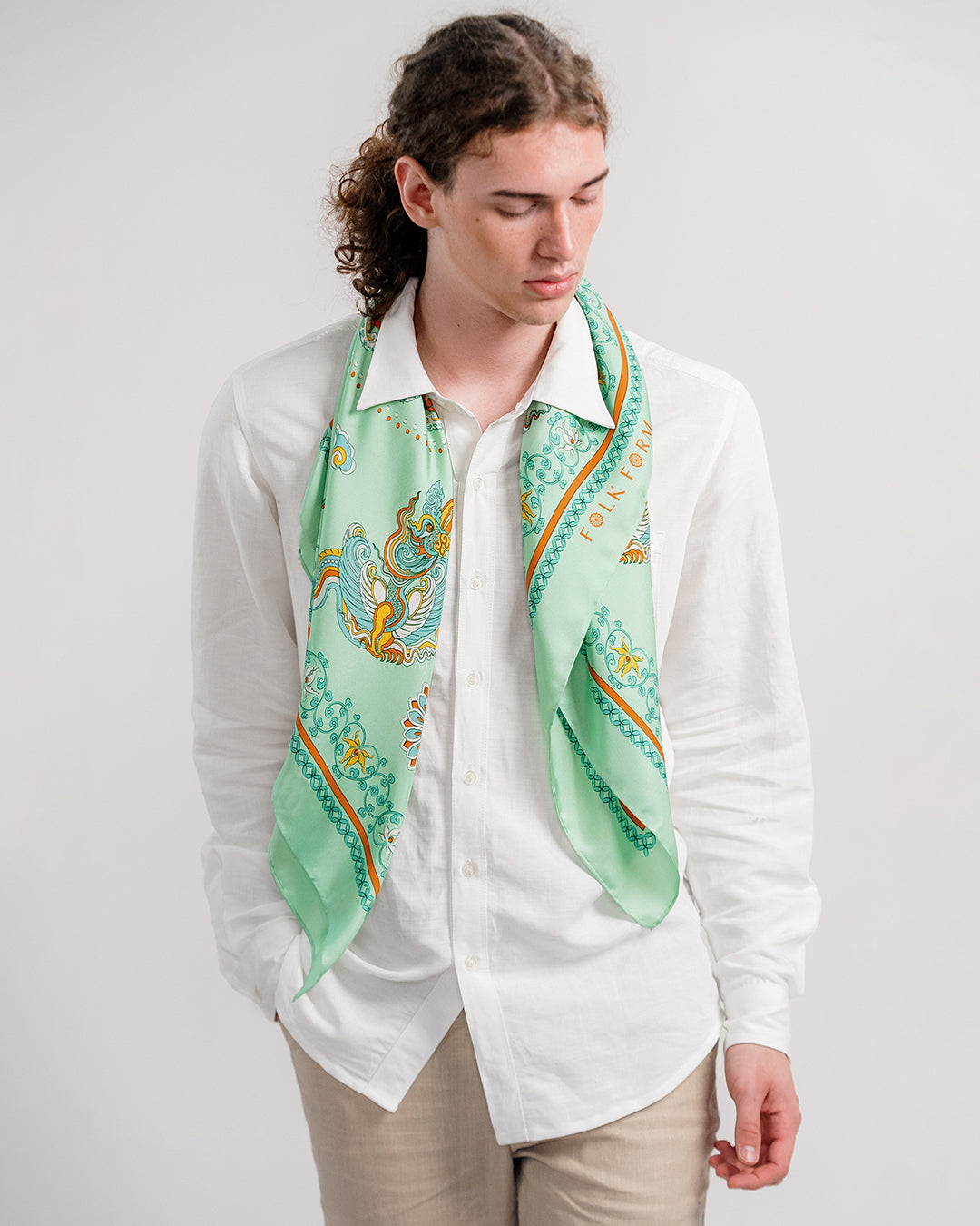 Phoenix Dance Silk Scarf / Green / 110x110cm / 44x44in
