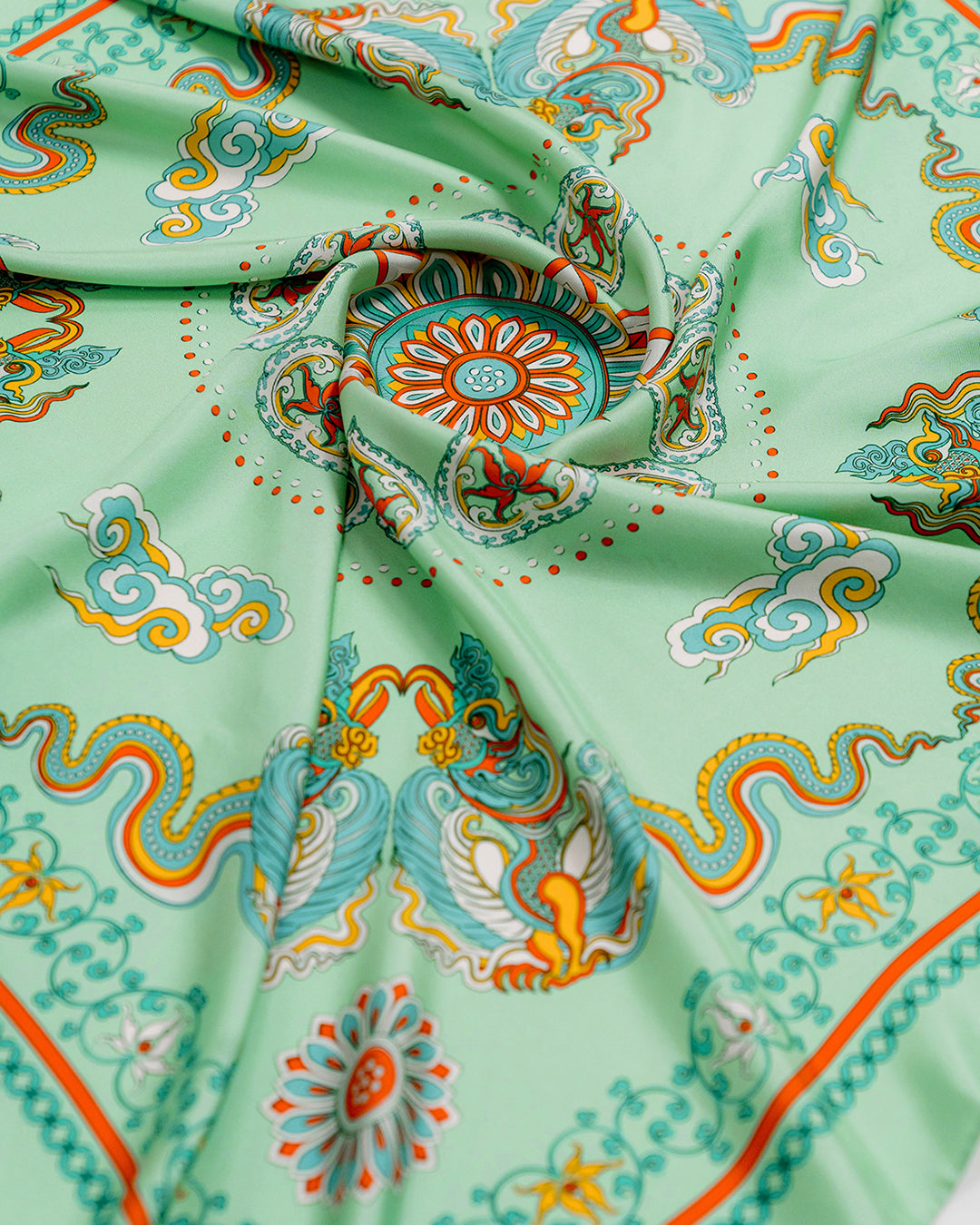 Phoenix Dance Silk Scarf / Green / 55x55cm / 22x22in
