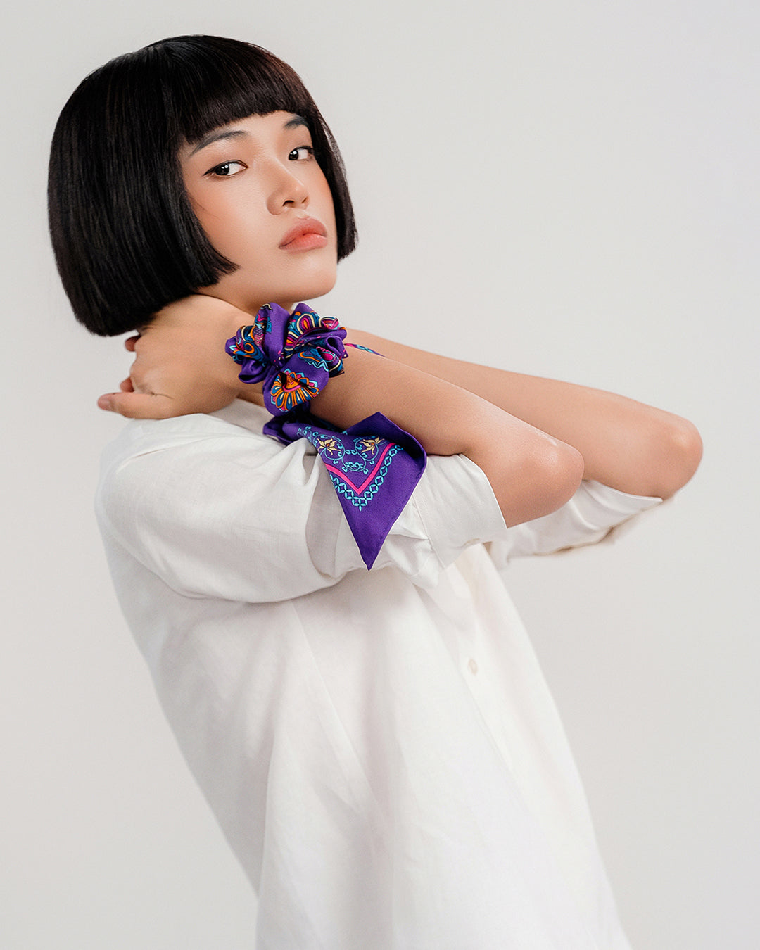 Phoenix Dance Silk Scarf / Purple / 55x55cm / 22x22in