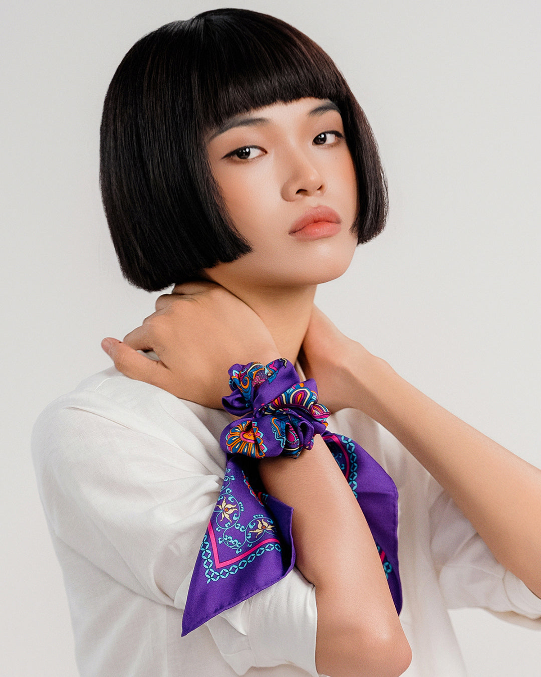Phoenix Dance Silk Scarf / Purple / 55x55cm / 22x22in
