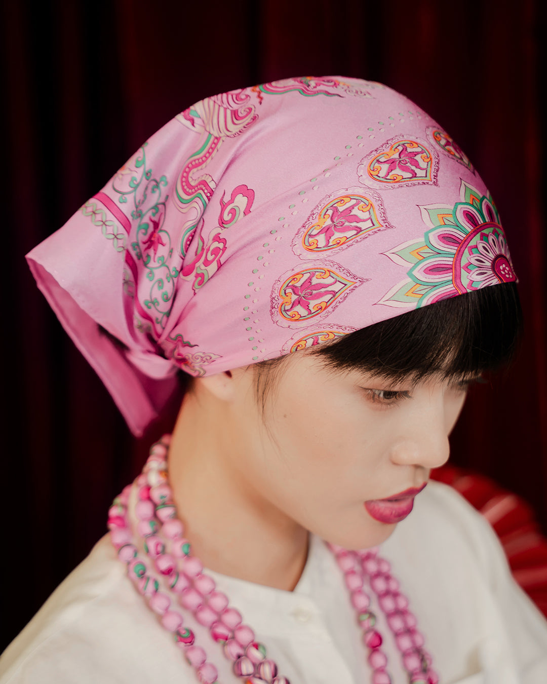 Phoenix Dance Silk Scarf / Pink / 55x55cm / 22x22in
